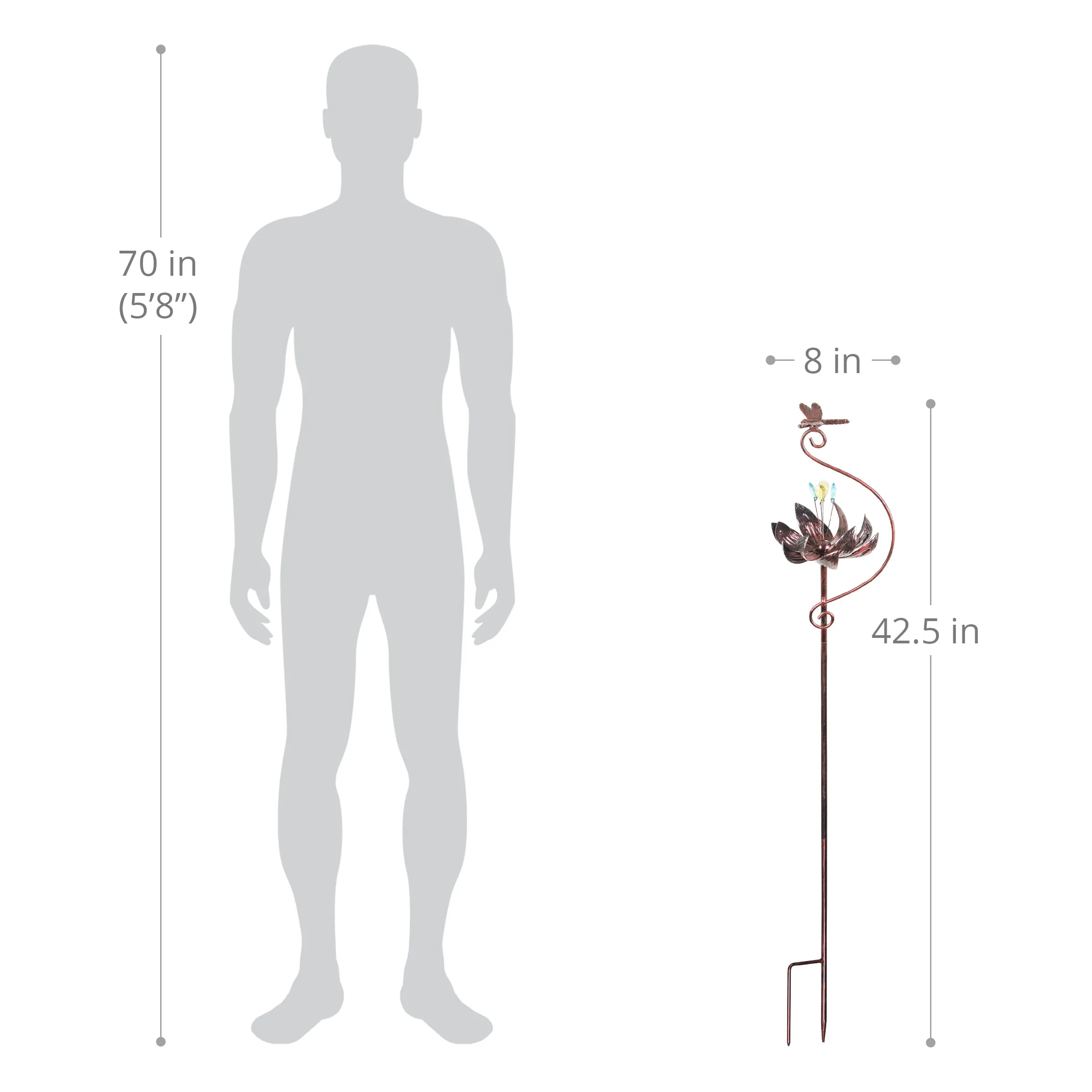 Kinetic Lotus with Dragonfly Bronze Spinner Garden Stake, 8 by 42.5 Inches