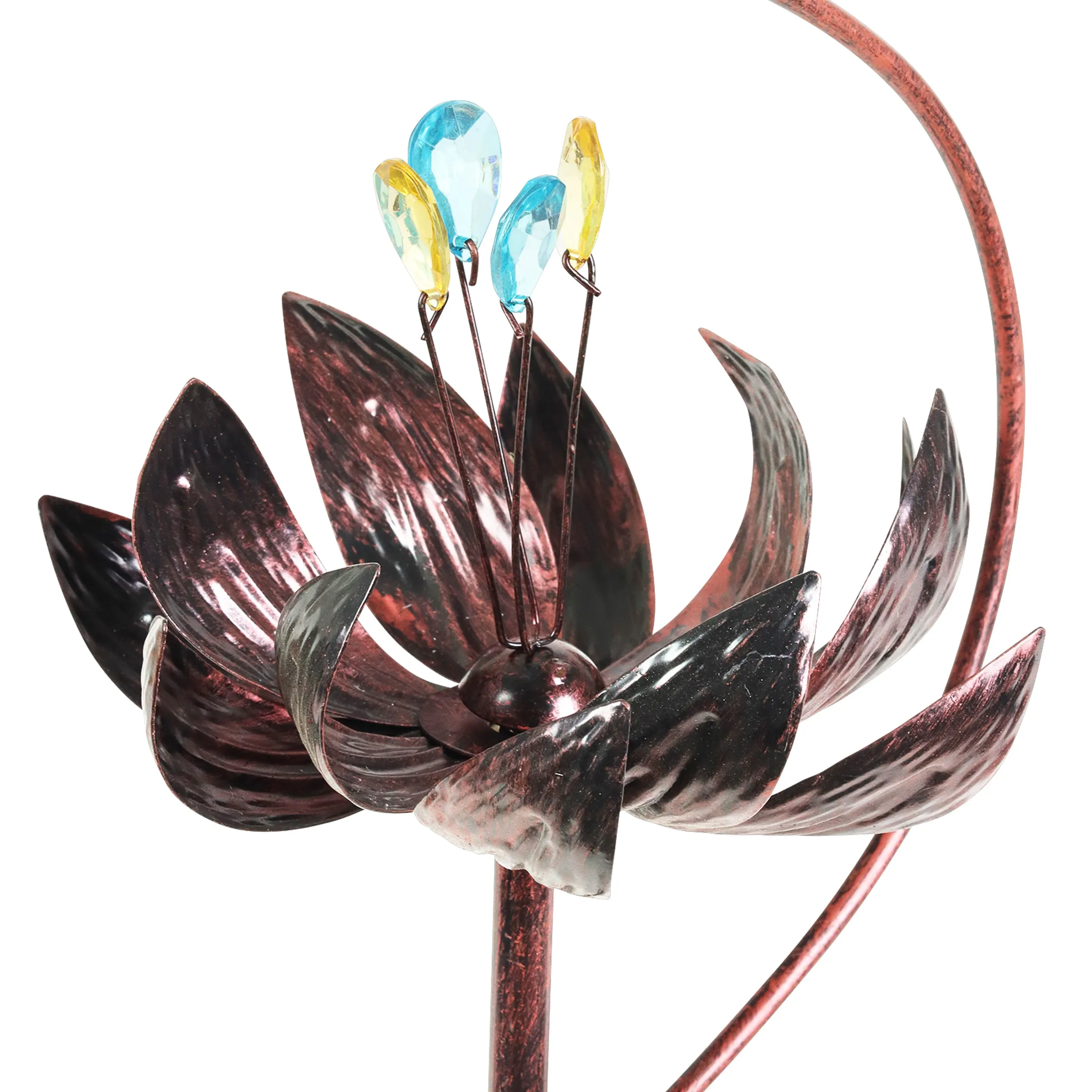 Kinetic Lotus with Dragonfly Bronze Spinner Garden Stake, 8 by 42.5 Inches