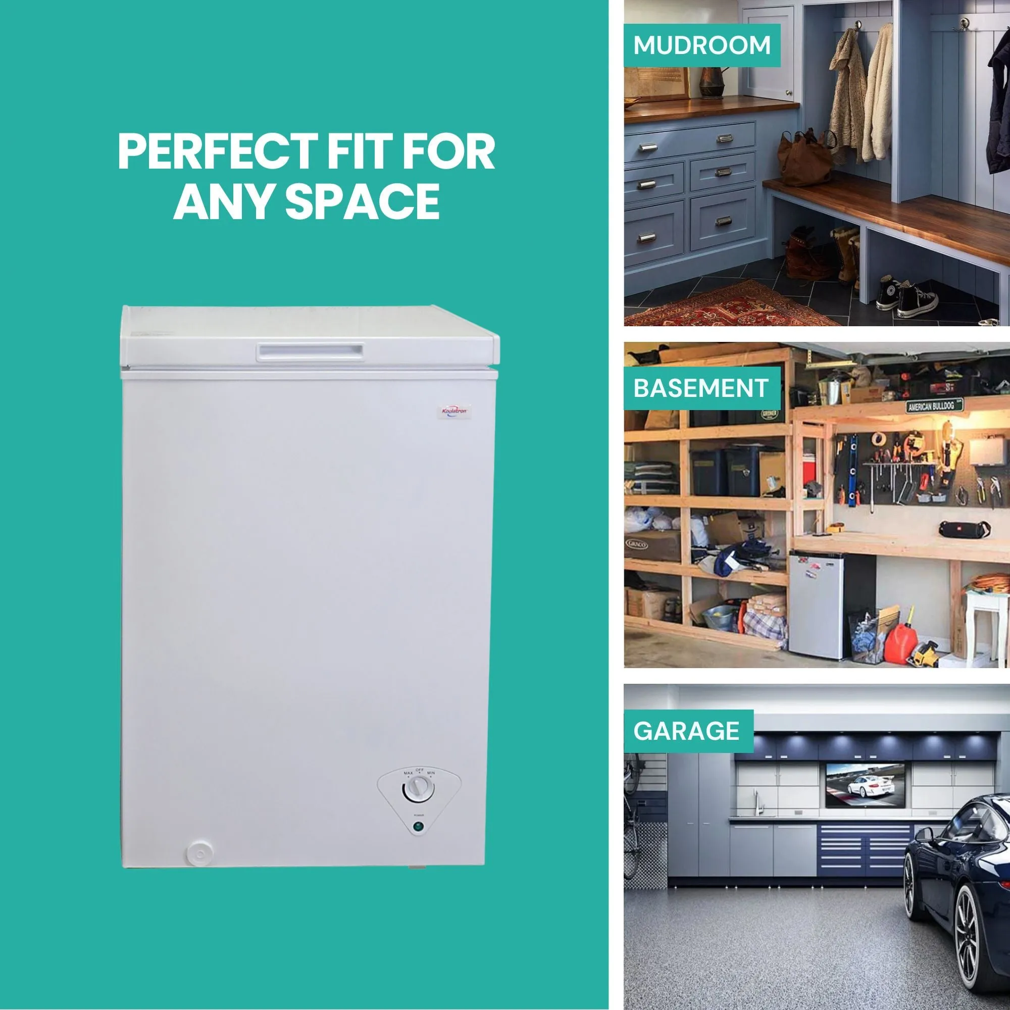 Koolatron Compact Chest Freezer, 3.5 cu ft (99L), White, Manual Defrost Deep Freeze, Storage Basket, Space-Saving Flat Back, Stay-Open Lid, Front-Access Defrost Drain, for Apartment, Condo, Cottage