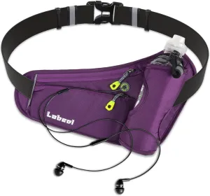 Labeol Running Belt with Water Bottles, Adjustable 2 Zipper Pockets Running Waist Pack Hydration Bag for Men and Women, Fanny Pack with Water Bottles for Hiking Climbing Jogging (Purple)