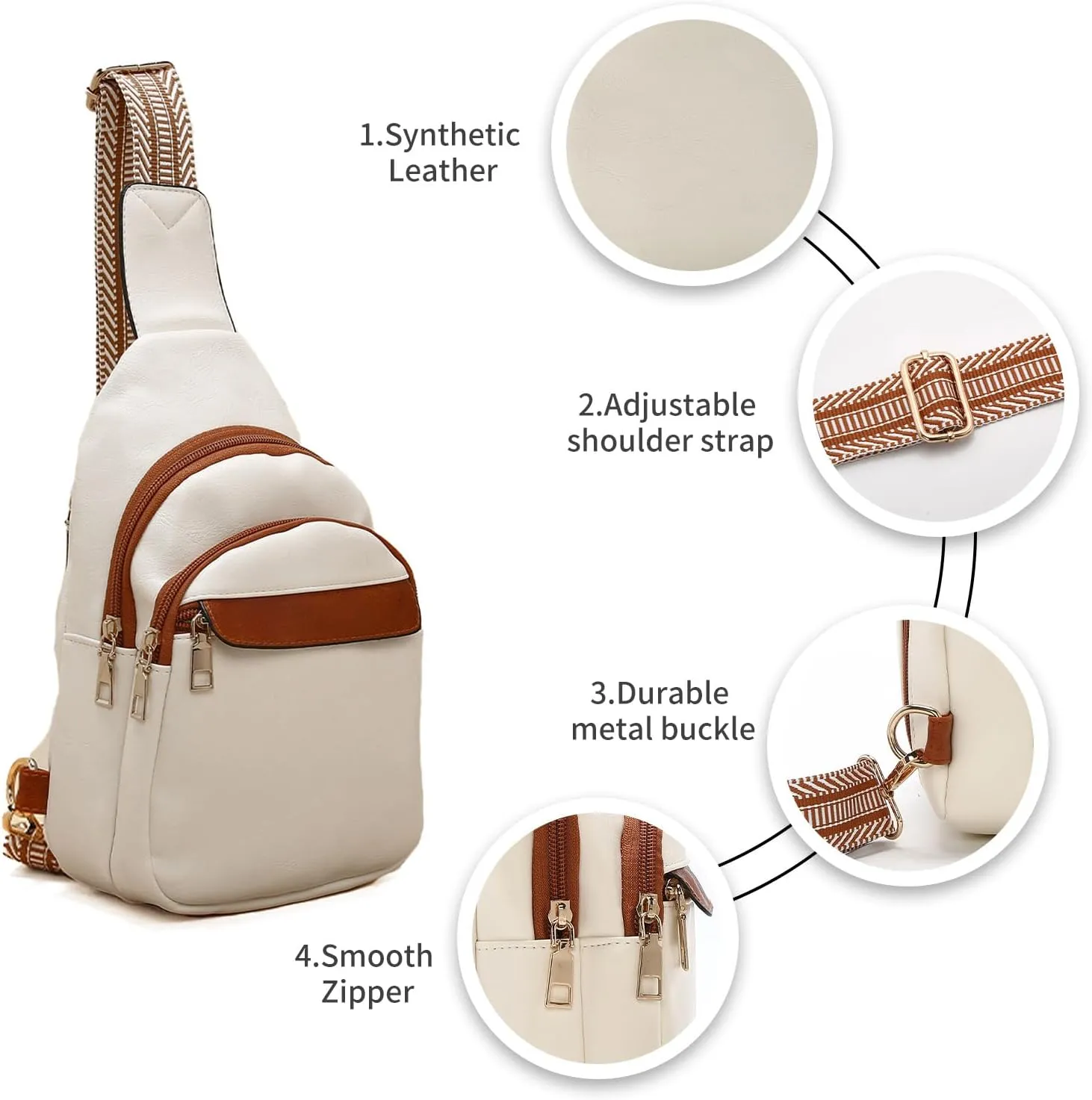 LAORENTOU Designer Crossbody Bag for Women,Medium Sling Bags with Zipper, Chest Bag with Adjustable Shoulder Strap