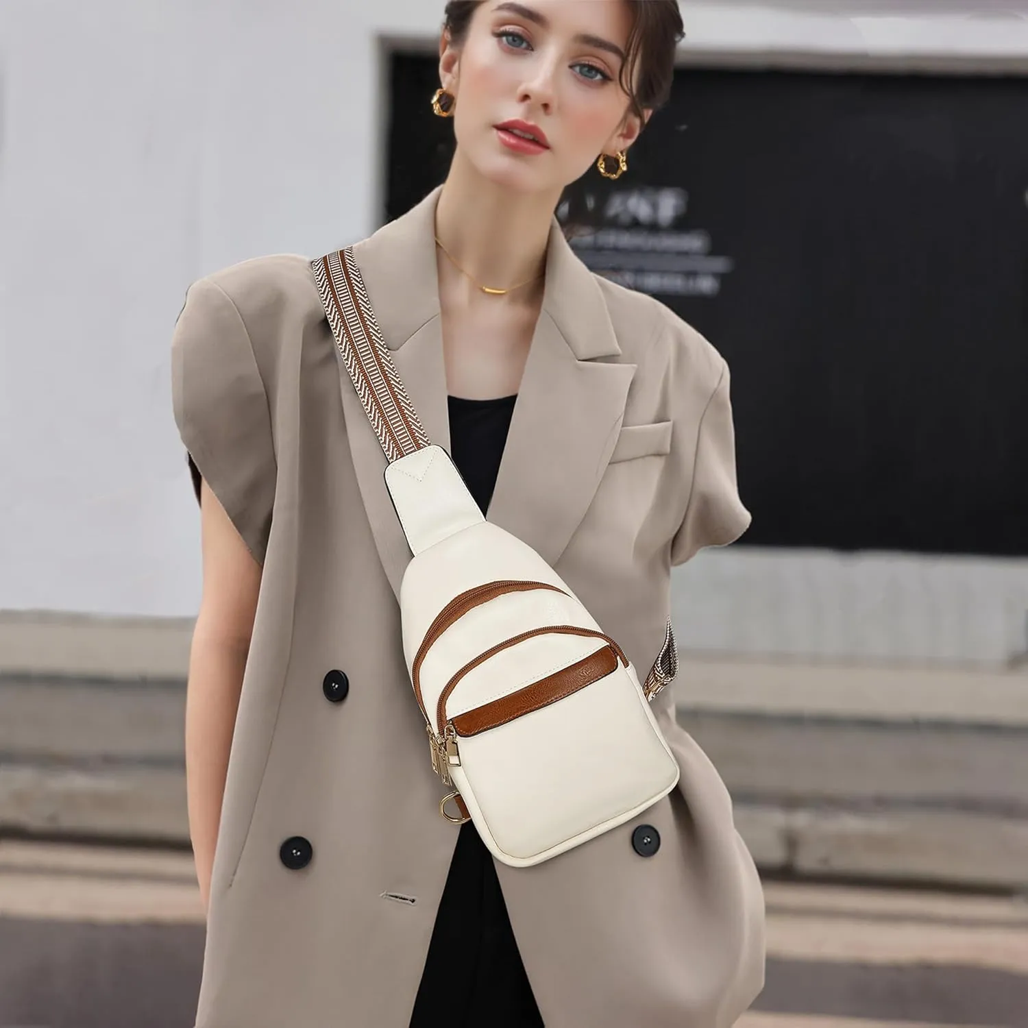 LAORENTOU Designer Crossbody Bag for Women,Medium Sling Bags with Zipper, Chest Bag with Adjustable Shoulder Strap
