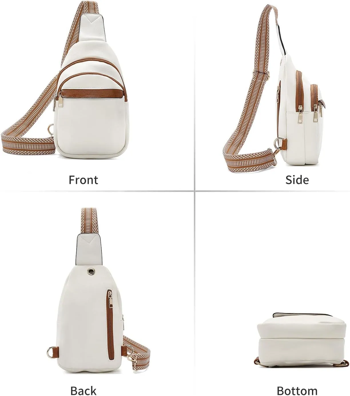 LAORENTOU Designer Crossbody Bag for Women,Medium Sling Bags with Zipper, Chest Bag with Adjustable Shoulder Strap