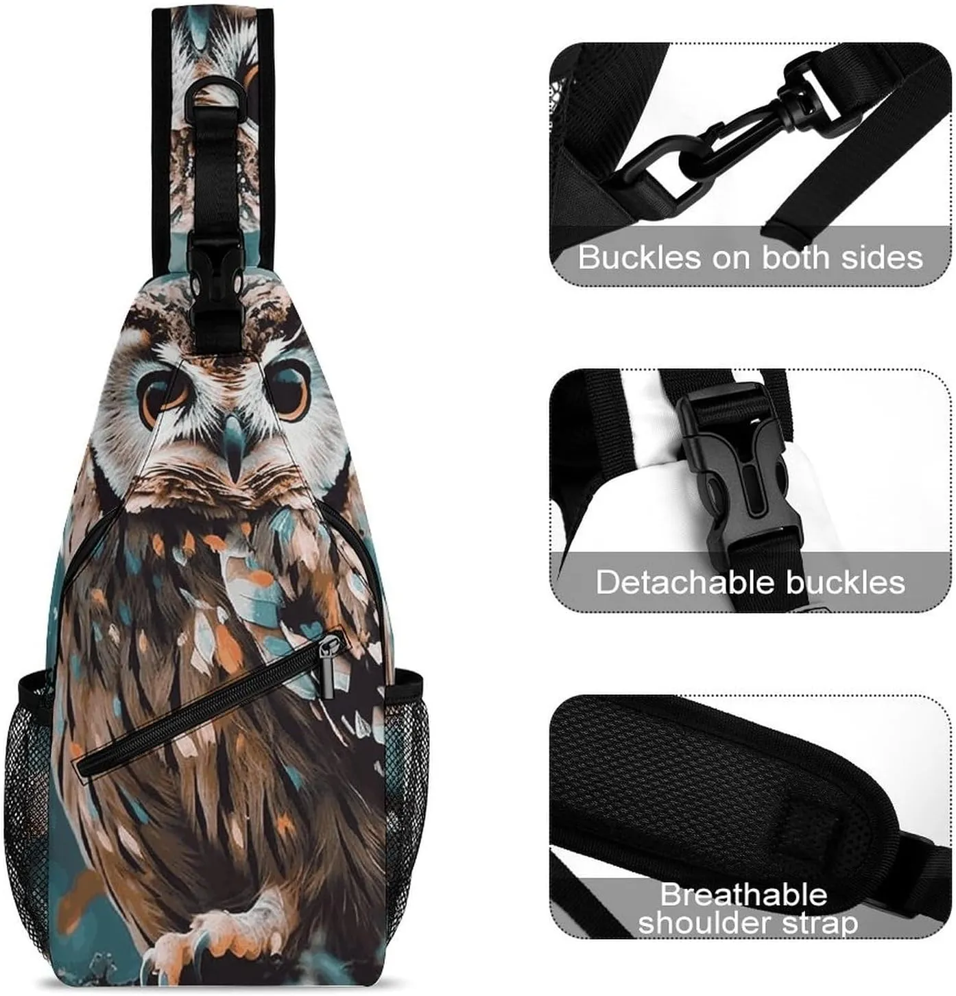 Lightweight Chest Bag Crossbody Bag Animal Cute Owl Sling Backpack for Women Men Sports Travel