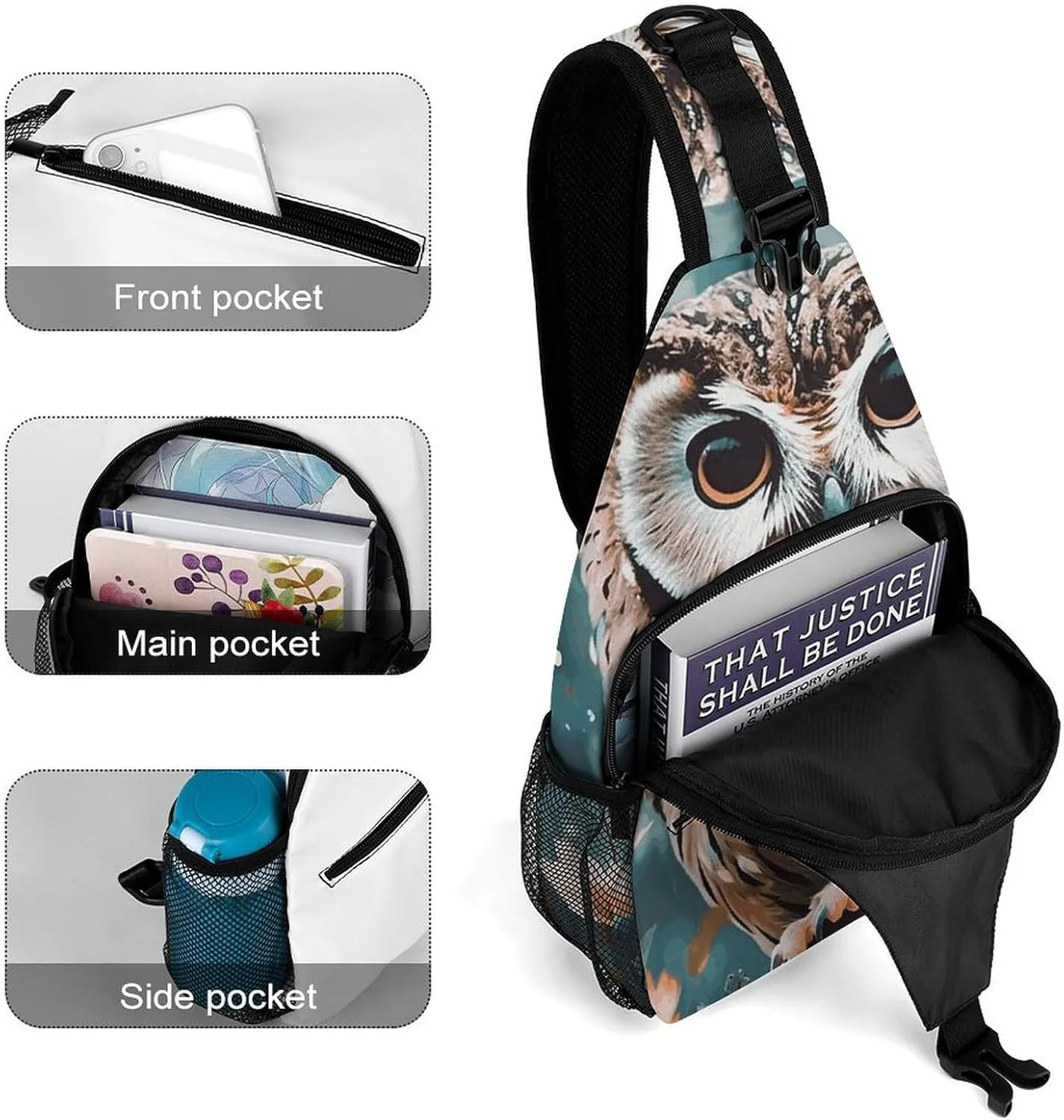 Lightweight Chest Bag Crossbody Bag Animal Cute Owl Sling Backpack for Women Men Sports Travel