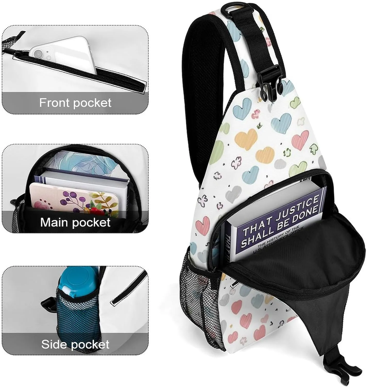 Lightweight Chest Bag Crossbody Bag Contains Many Hearts Sling Backpack for Women Men Sports Travel