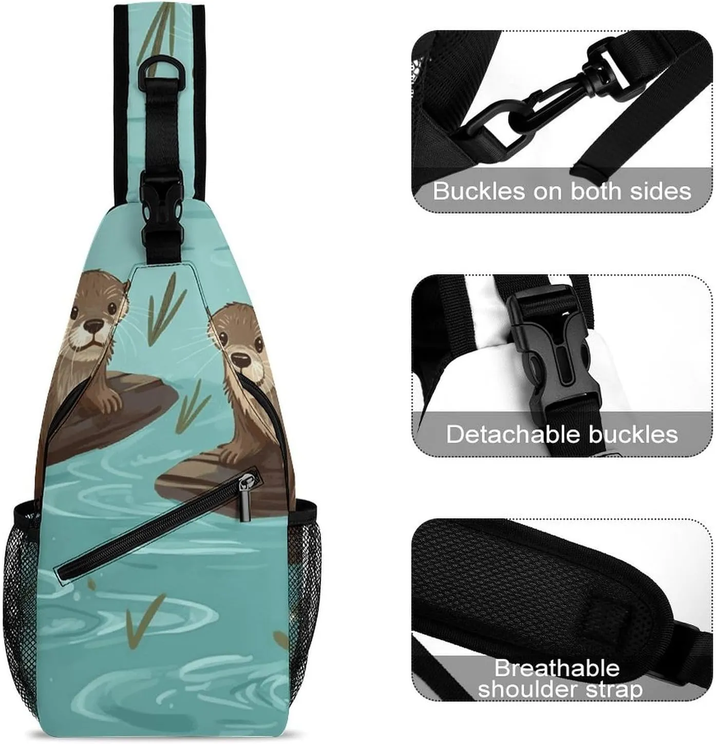 Lightweight Chest Bag Crossbody Bag Otters Sling Backpack for Women Men Sports Travel