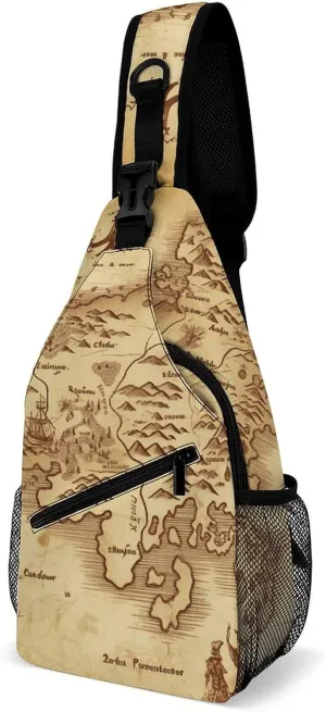 Lightweight Chest Bag Crossbody Bag Treasure Map Vintage Sling Backpack for Women Men Sports Travel
