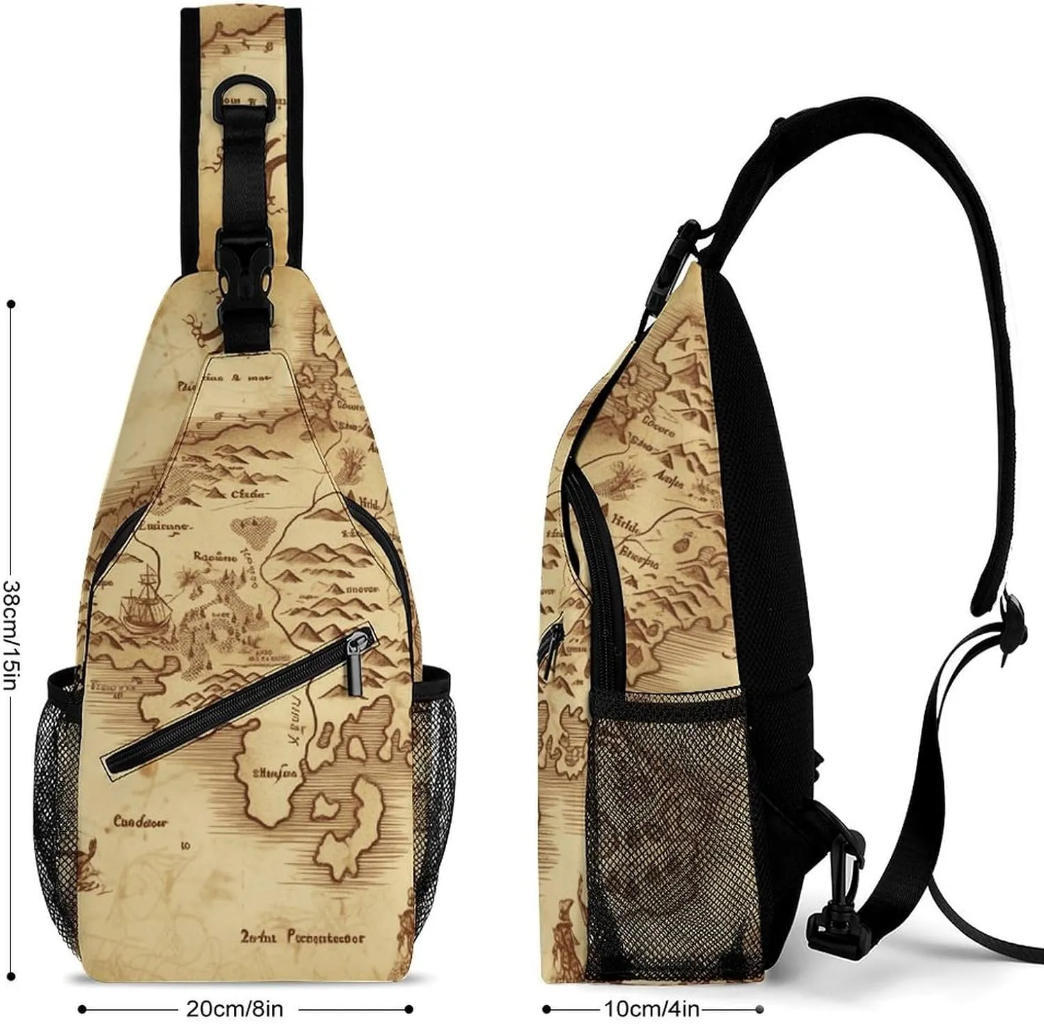 Lightweight Chest Bag Crossbody Bag Treasure Map Vintage Sling Backpack for Women Men Sports Travel