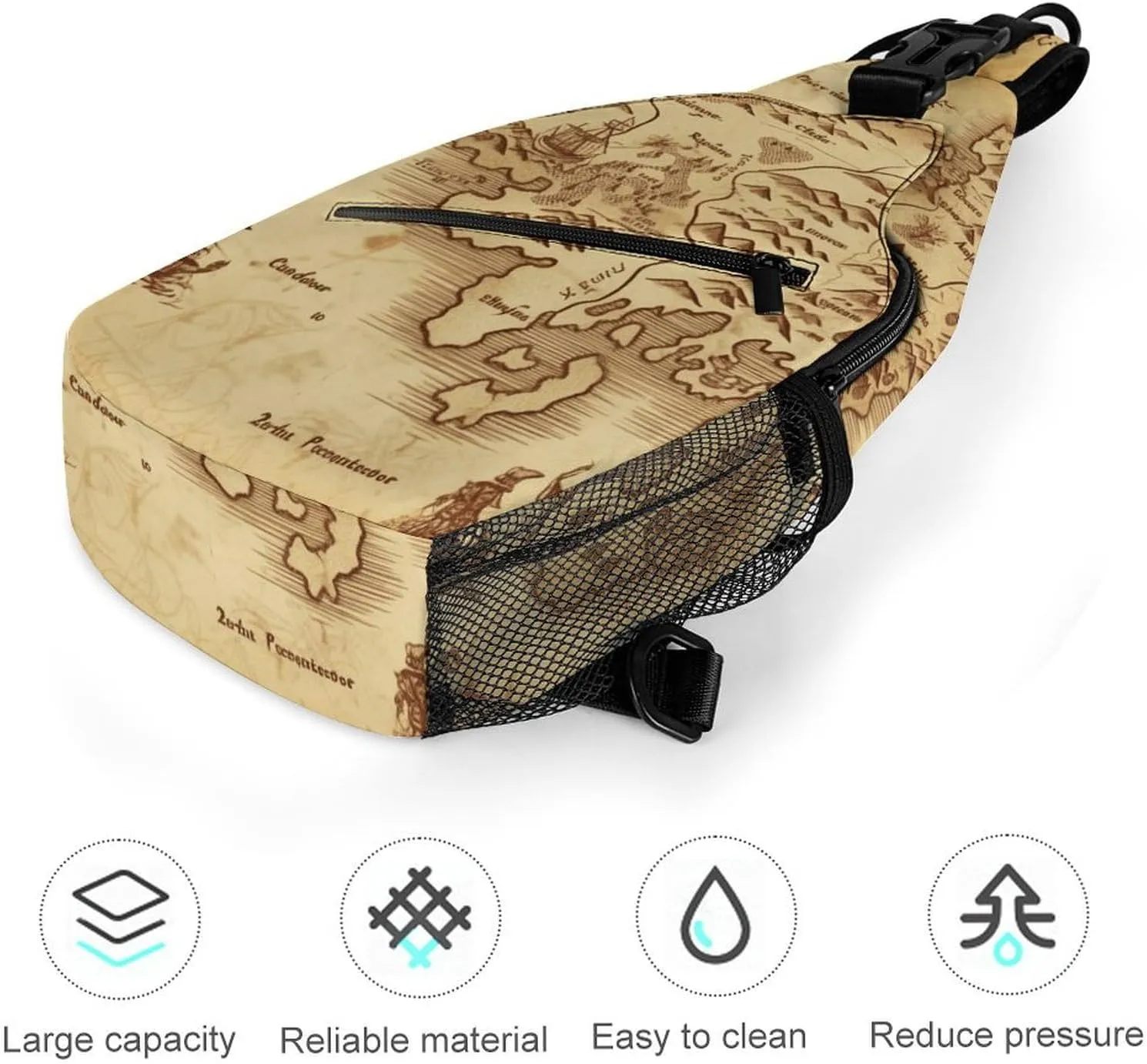 Lightweight Chest Bag Crossbody Bag Treasure Map Vintage Sling Backpack for Women Men Sports Travel