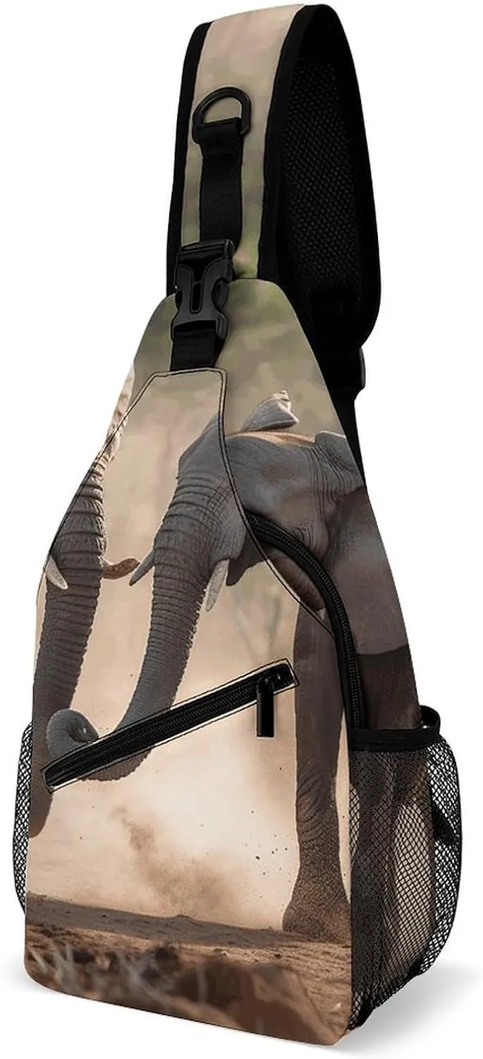 Lightweight Chest Bag Crossbody Bag Two Elephants Playing Sling Backpack for Women Men Sports Travel