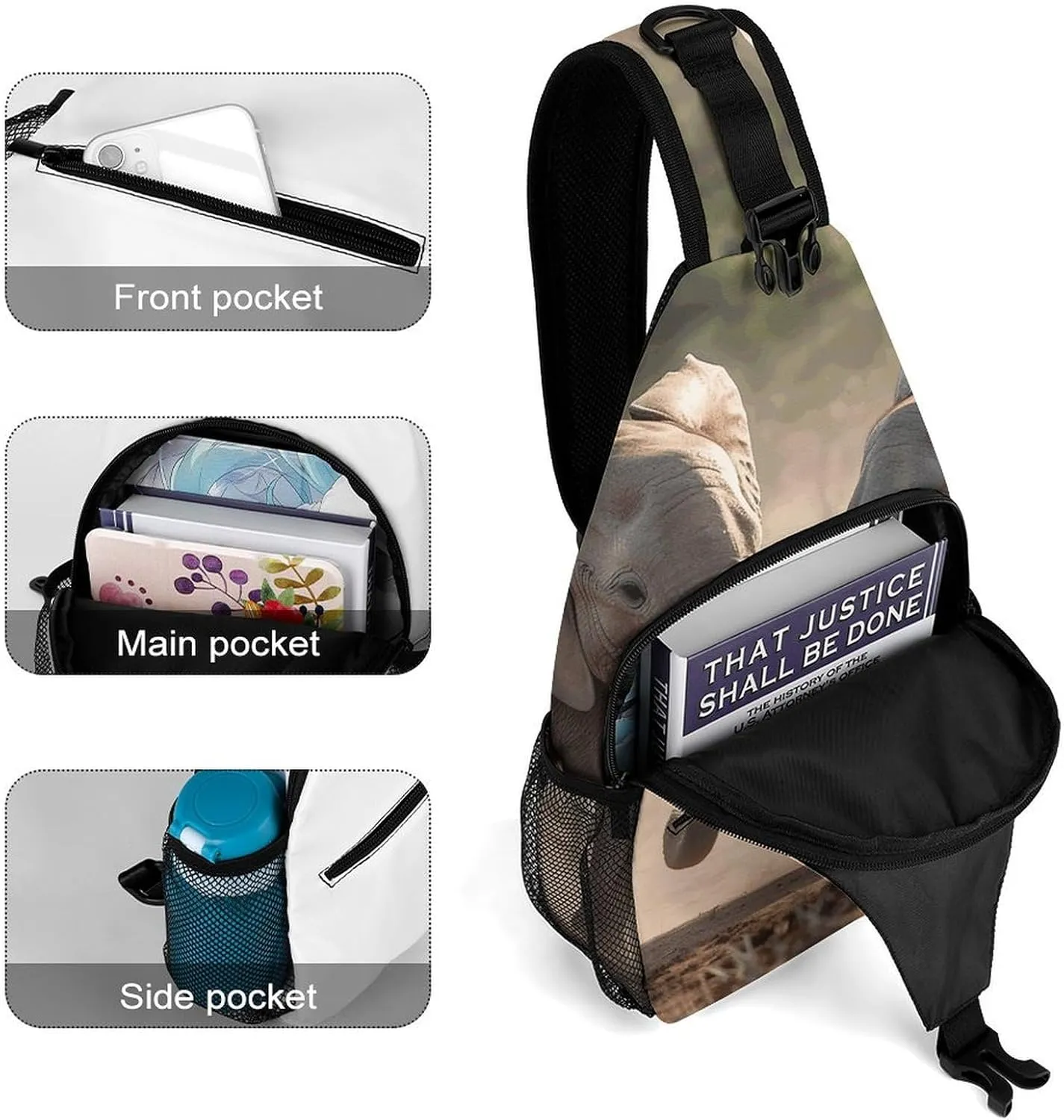Lightweight Chest Bag Crossbody Bag Two Elephants Playing Sling Backpack for Women Men Sports Travel