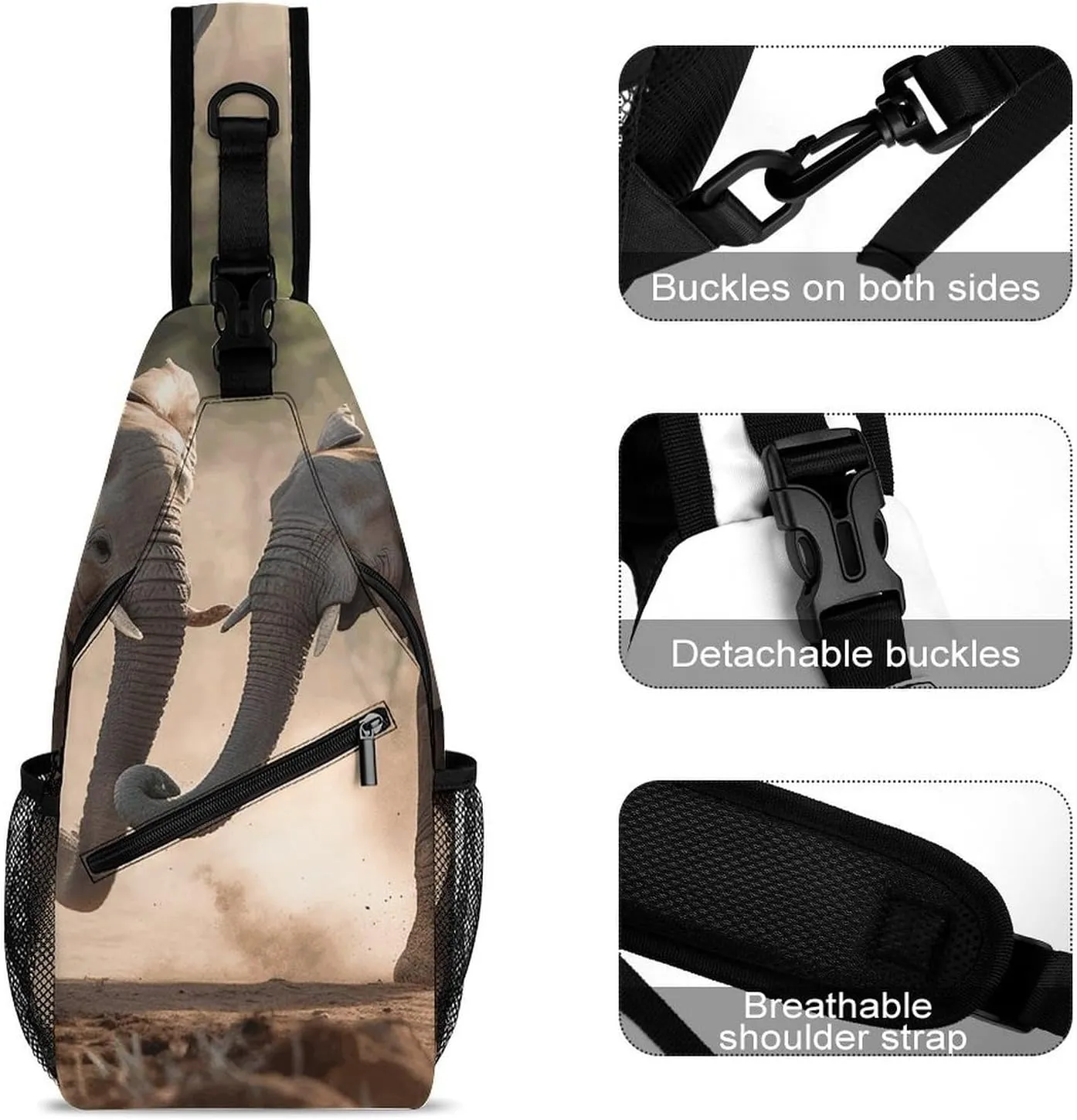 Lightweight Chest Bag Crossbody Bag Two Elephants Playing Sling Backpack for Women Men Sports Travel