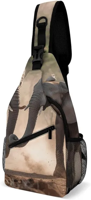 Lightweight Chest Bag Crossbody Bag Two Elephants Playing Sling Backpack for Women Men Sports Travel