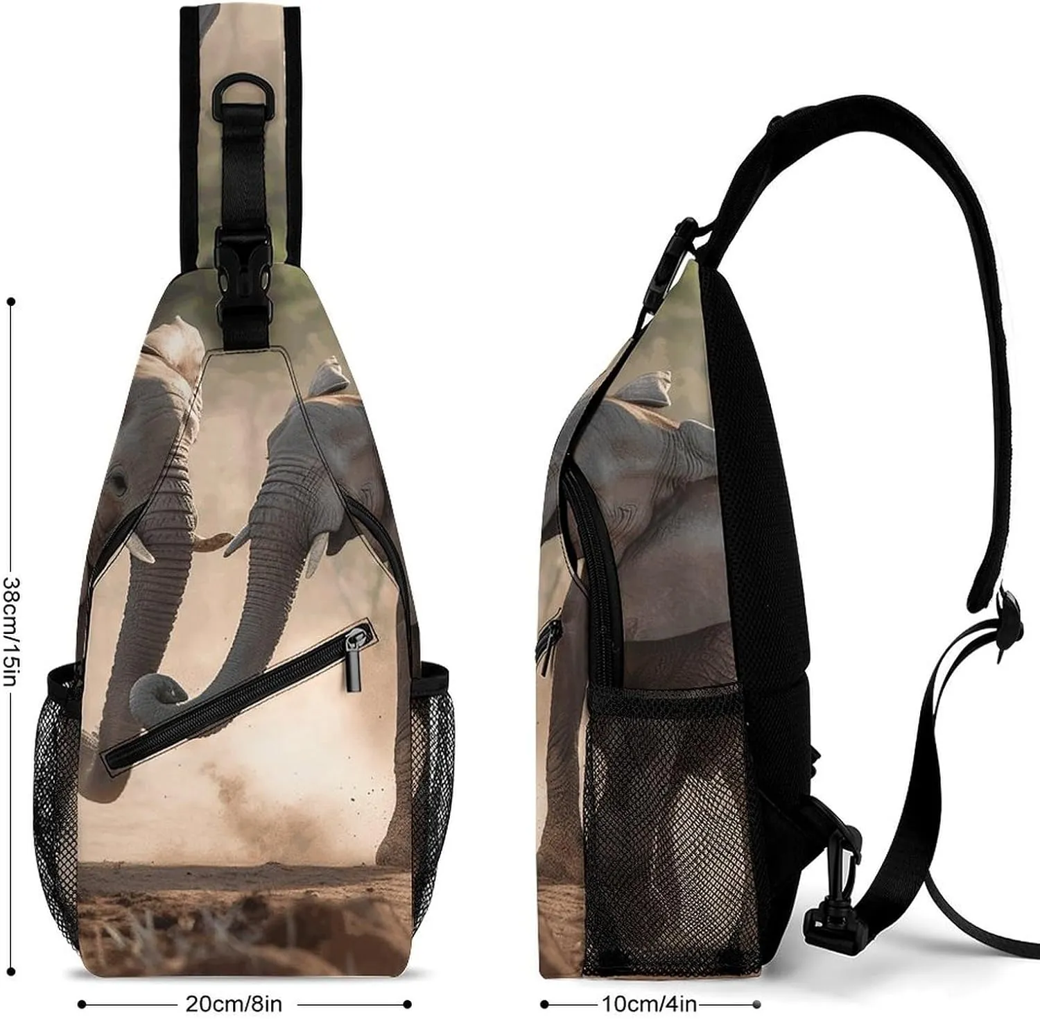 Lightweight Chest Bag Crossbody Bag Two Elephants Playing Sling Backpack for Women Men Sports Travel