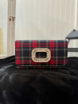 Lisi Lerch Ruby Clutch - Red Plaid Rhinestone Buckle