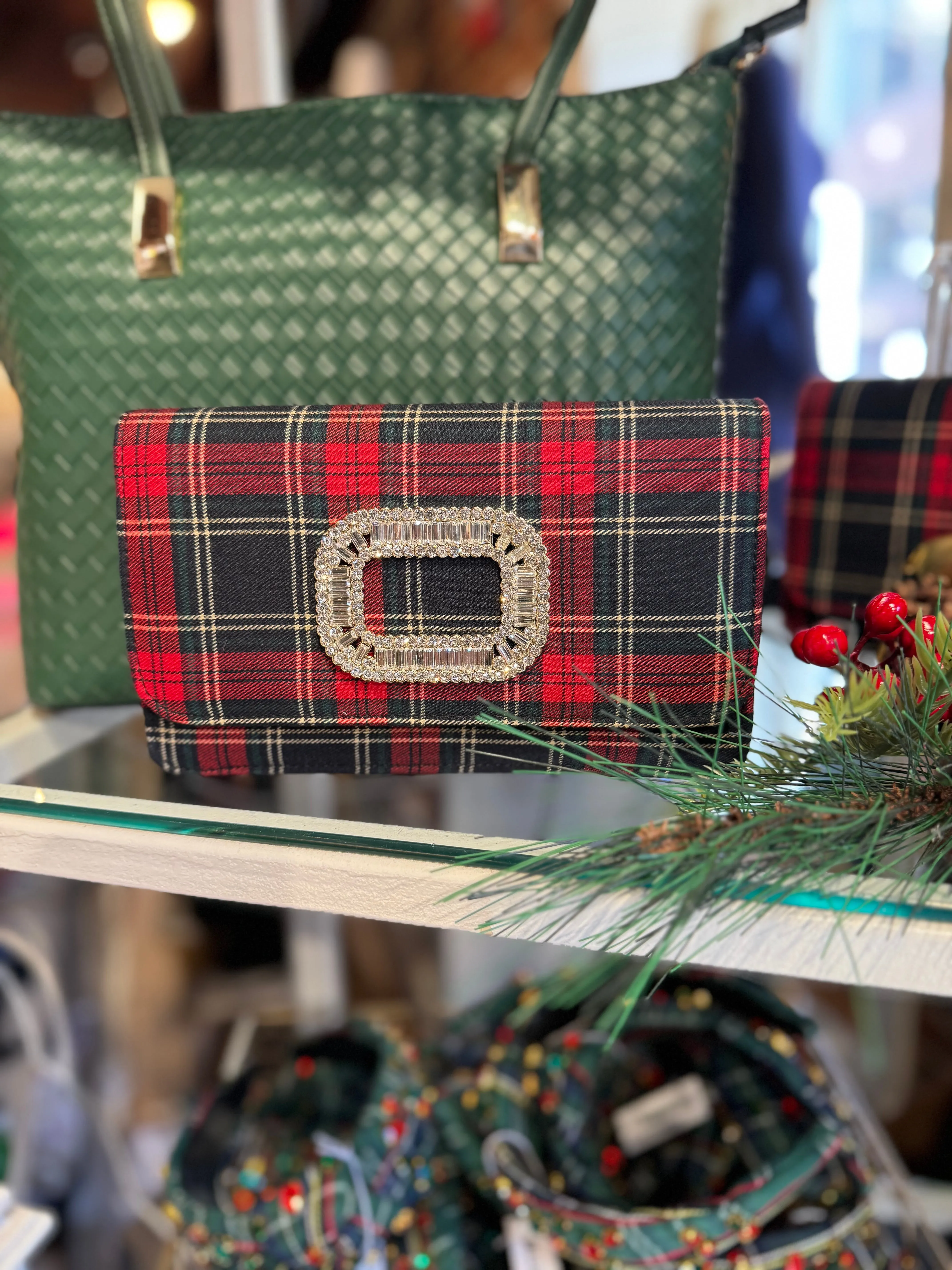 Lisi Lerch Ruby Clutch - Red Plaid Rhinestone Buckle