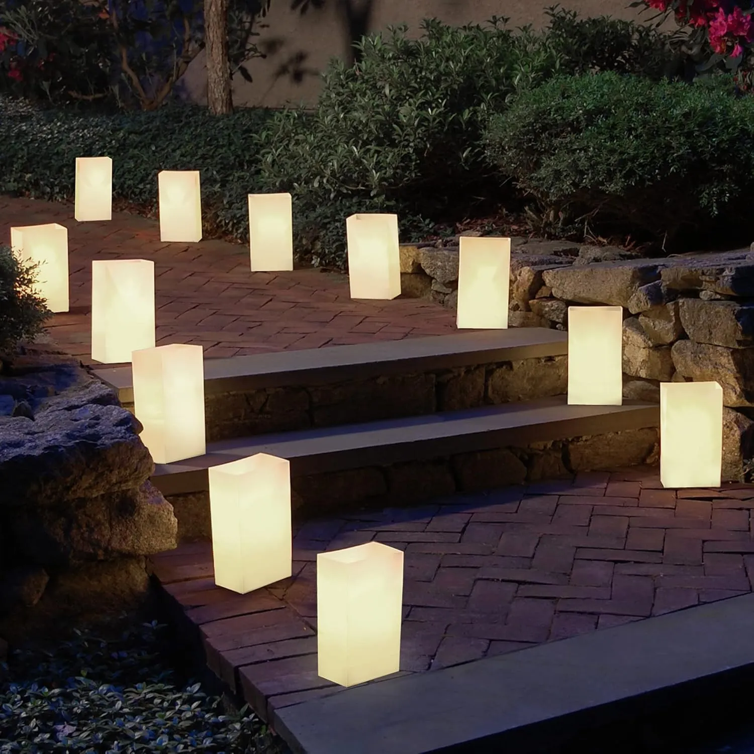 LumaBase Plastic Luminaria Bags, White - Set of 12