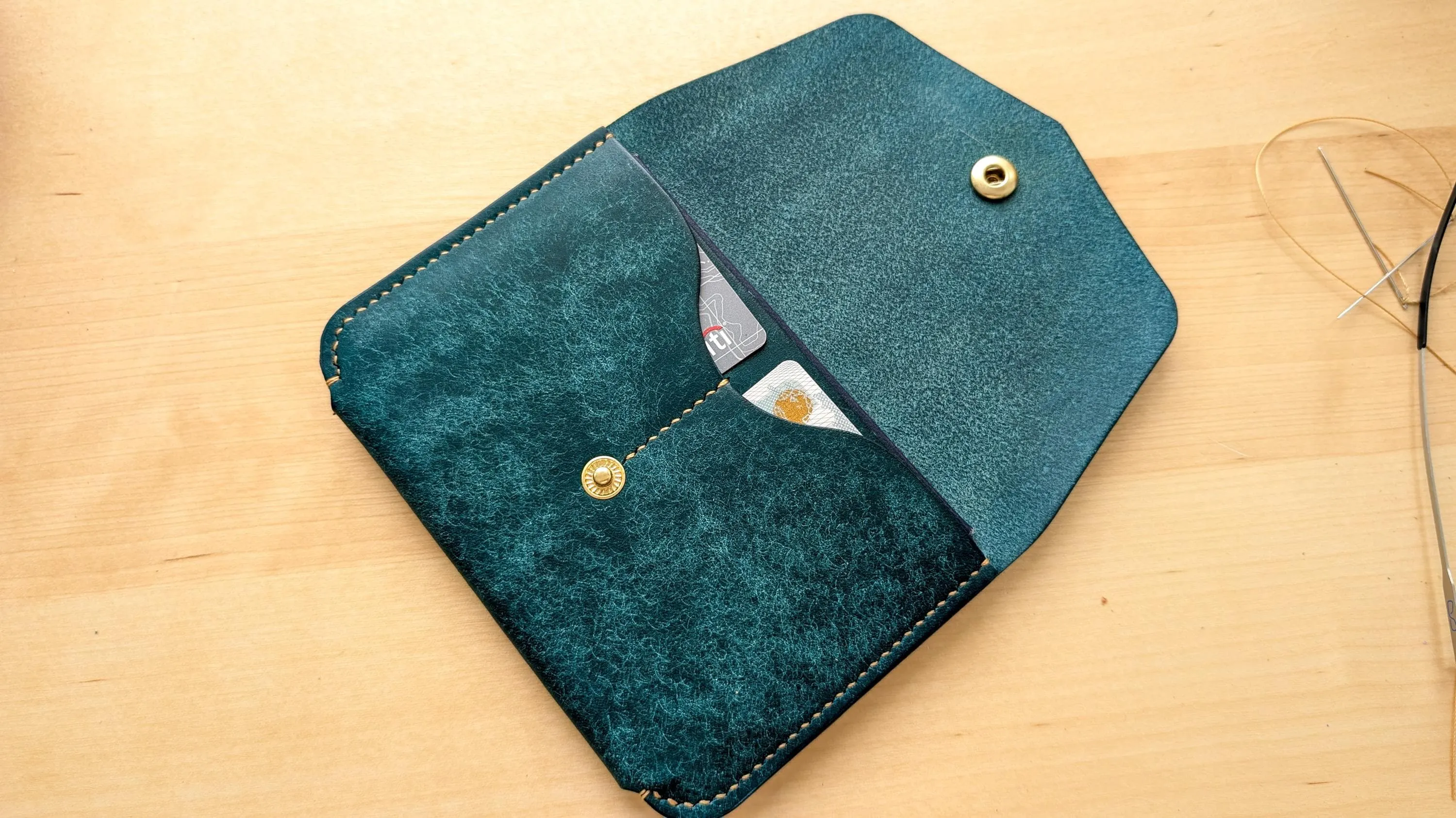 Mediterranean Blue Hand Sewn Italian Leather Snap Wallet/Passport Case