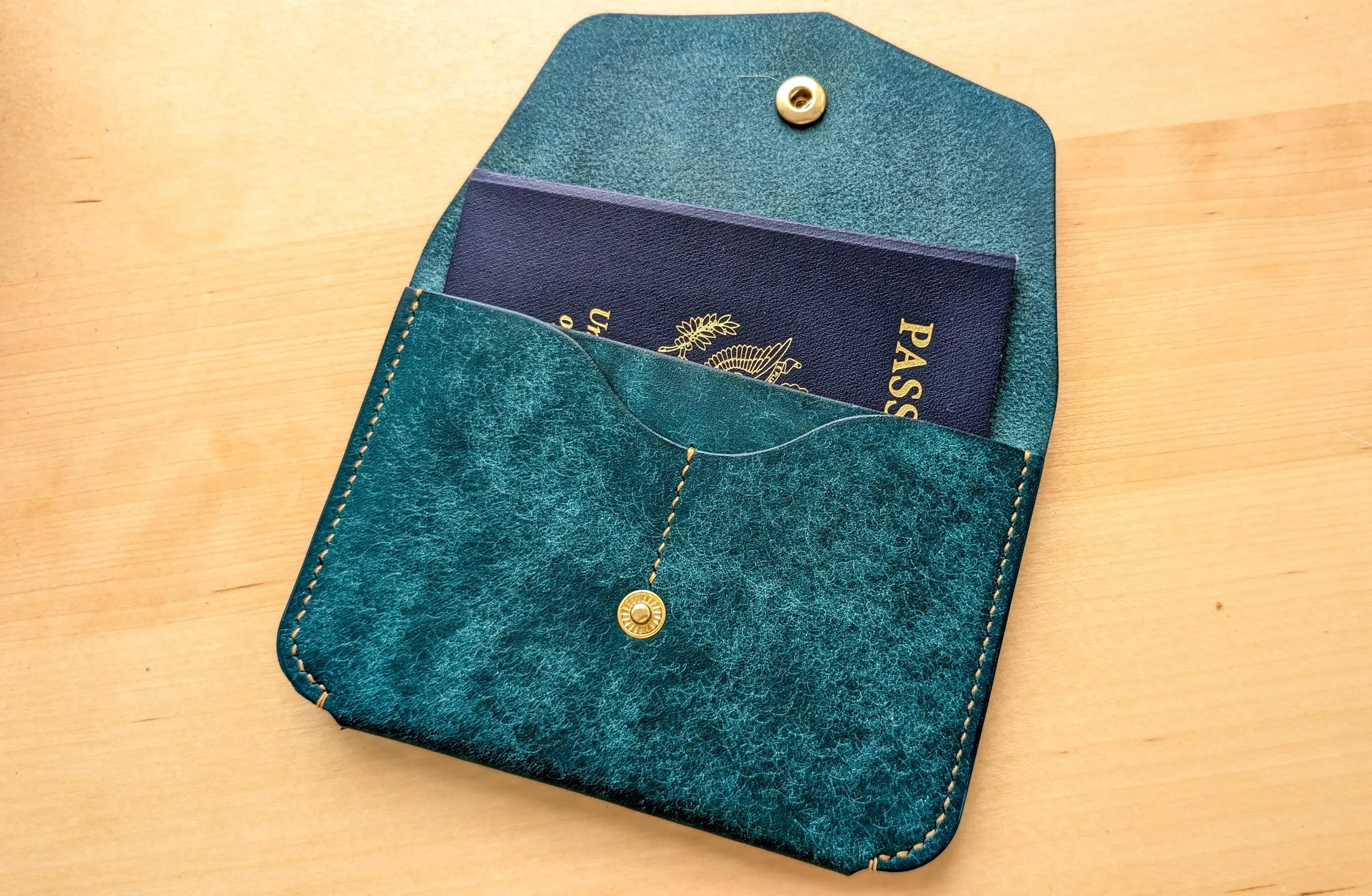 Mediterranean Blue Hand Sewn Italian Leather Snap Wallet/Passport Case