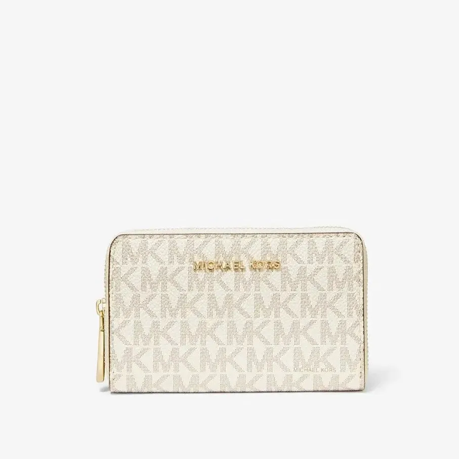 Michael Michael Kors Small Logo and Leather Wallet, cream