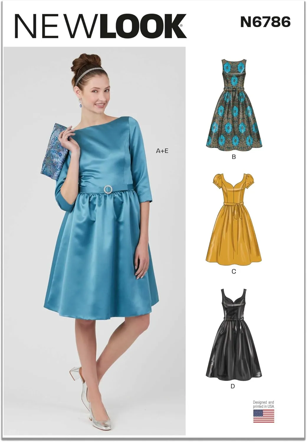 New Look UN6786A Misses' Day or Evening Dresses with Belt and Purse Sewing Pattern Packet, Design Code N6786, Sizes 8-10-12-14-16-18, Multicolor