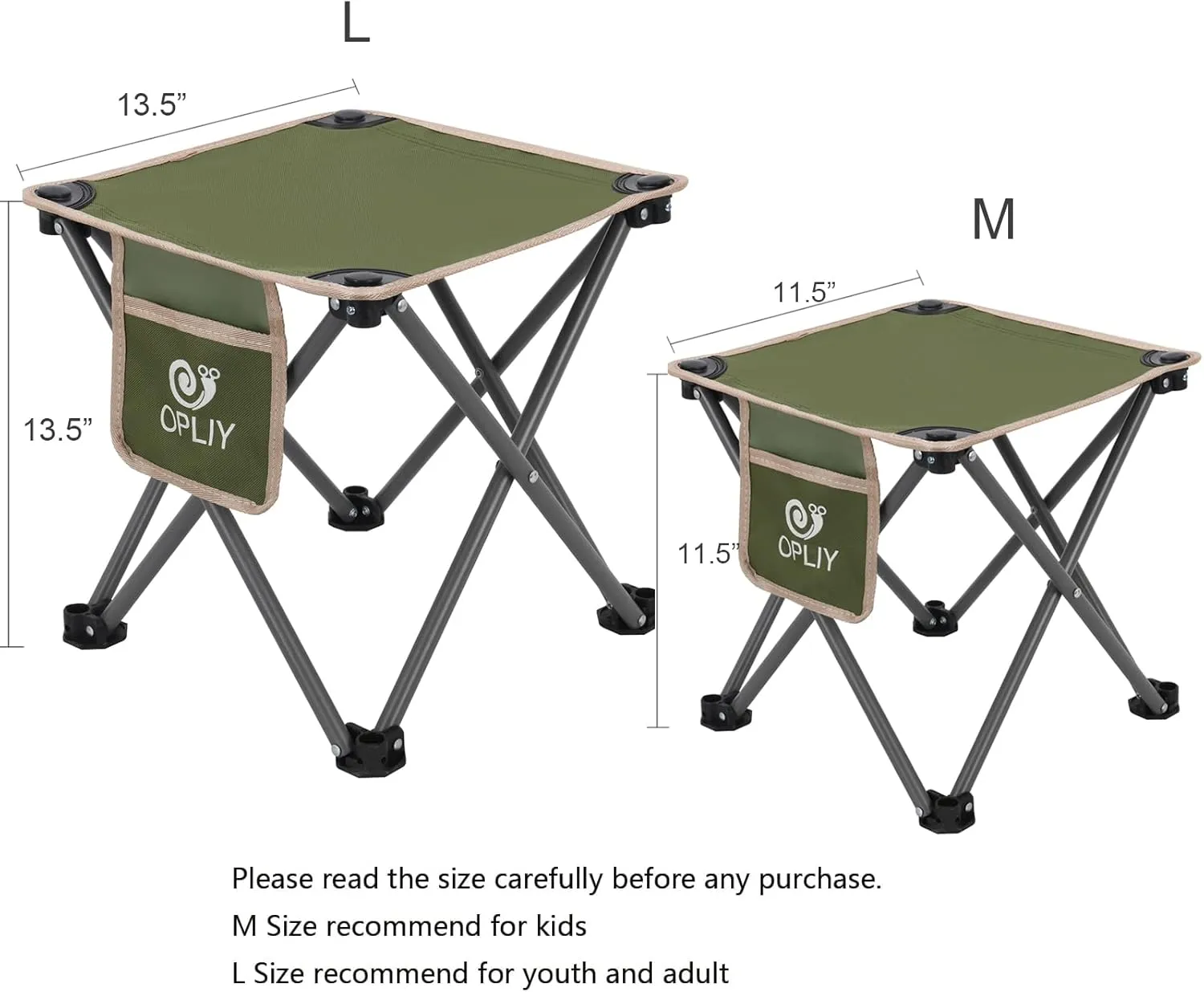 Opliy Camping Stool, Folding Samll Chair Portable Camp Stool for Camping Fishing Hiking Gardening and Beach, Camping Seat with Carry Bag (Green, L 13.5")