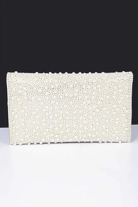 Pearl Studded Envelope Clutch Bag