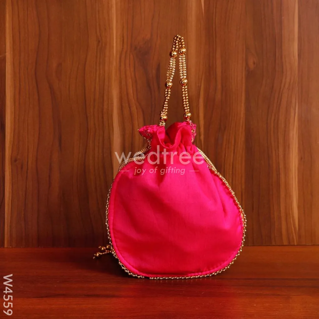 Potli bag raw silk with golden thread embroidery - W4559