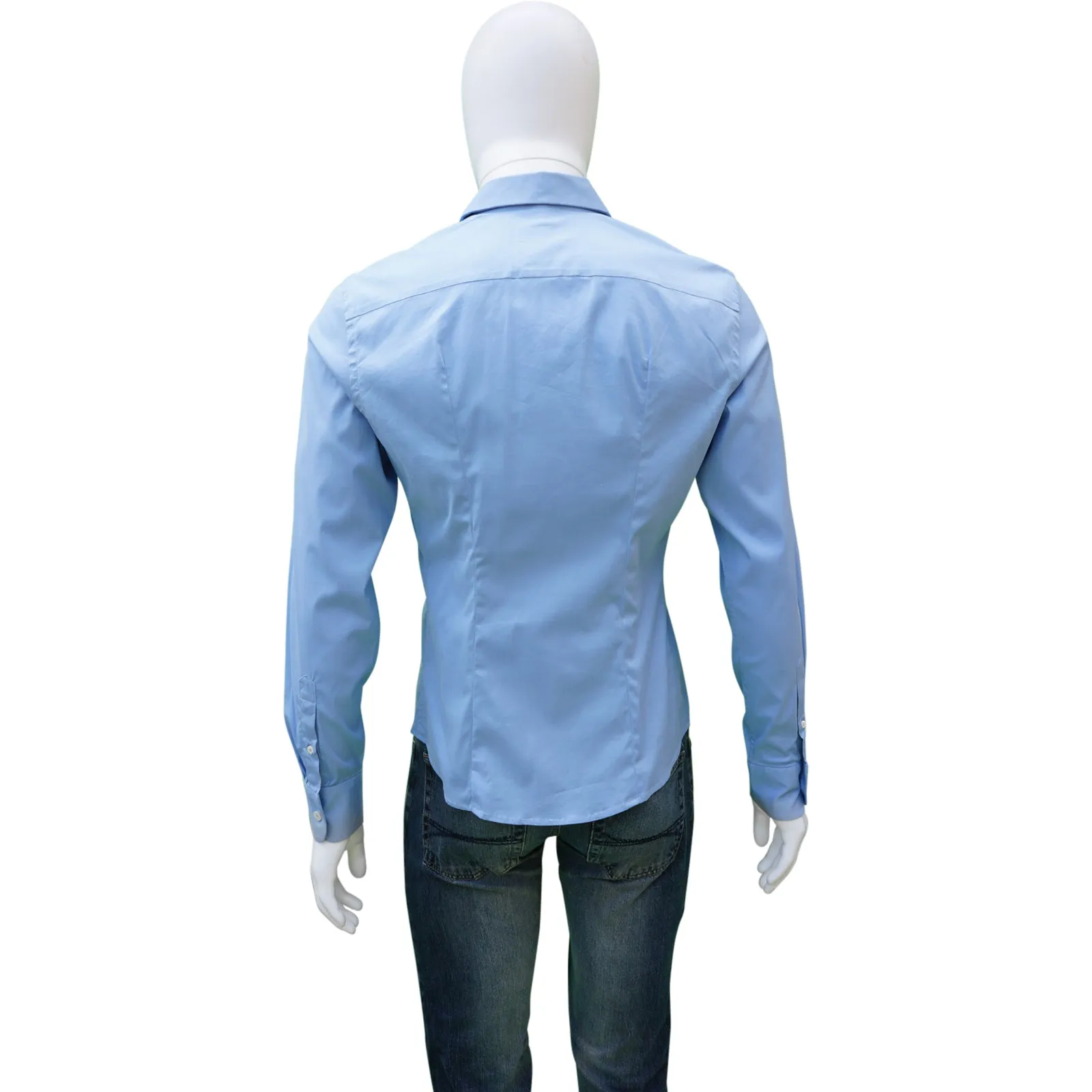 PRADA BLUE WOVEN BUTTON-UP SHIRT