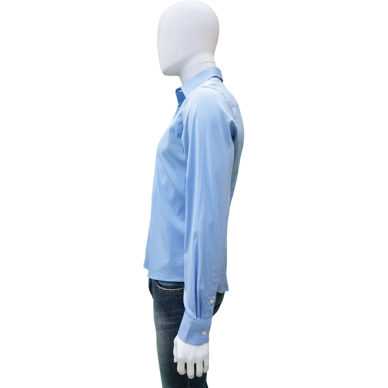 PRADA BLUE WOVEN BUTTON-UP SHIRT