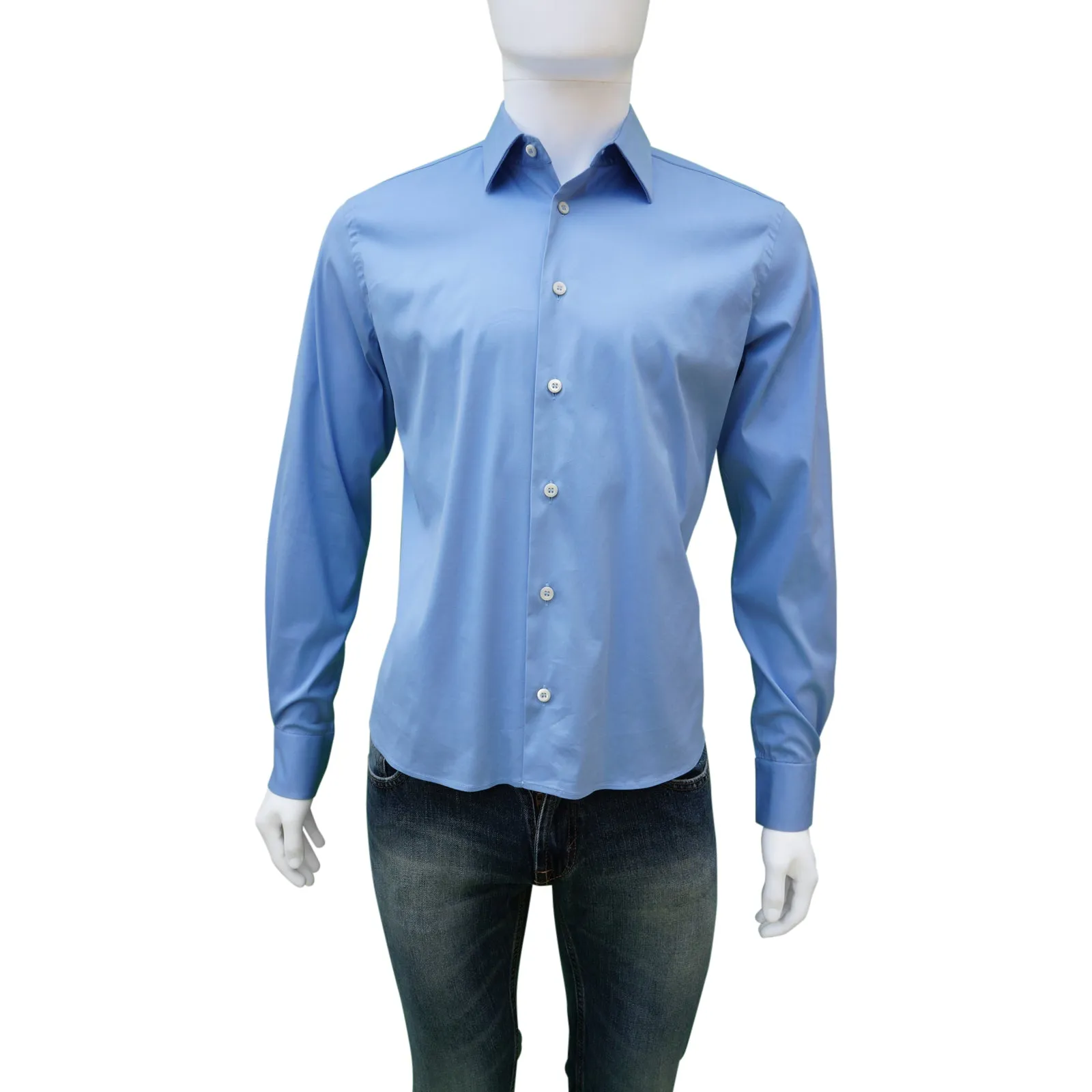 PRADA BLUE WOVEN BUTTON-UP SHIRT