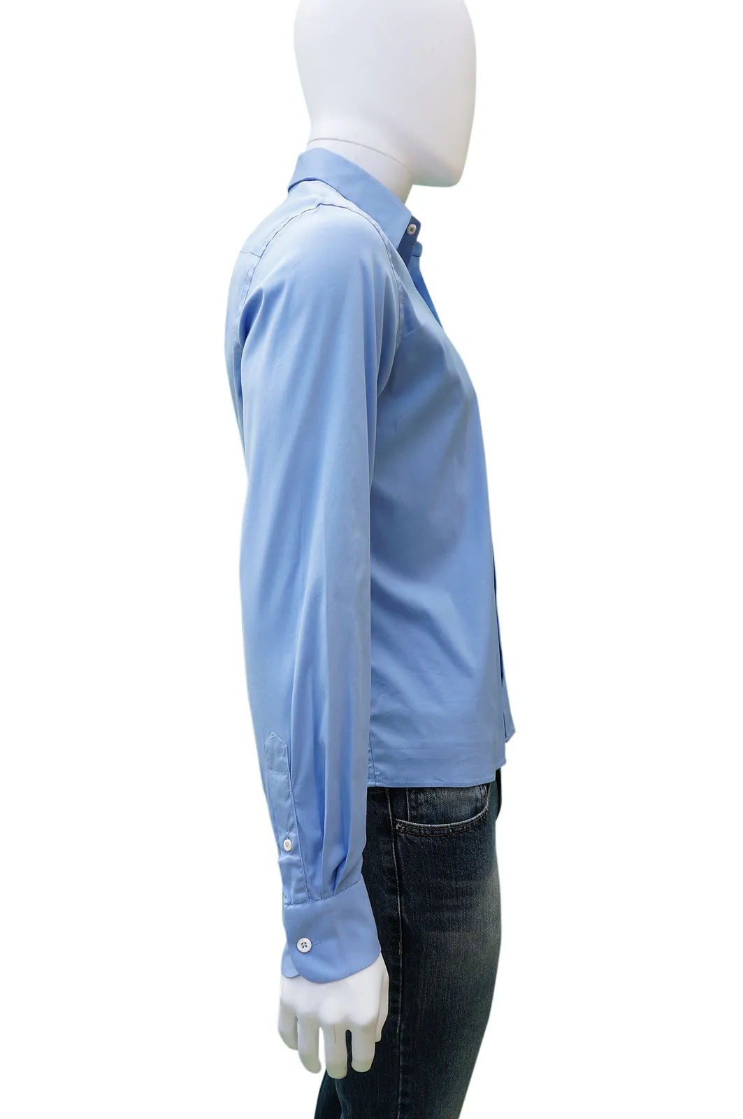 PRADA BLUE WOVEN BUTTON-UP SHIRT