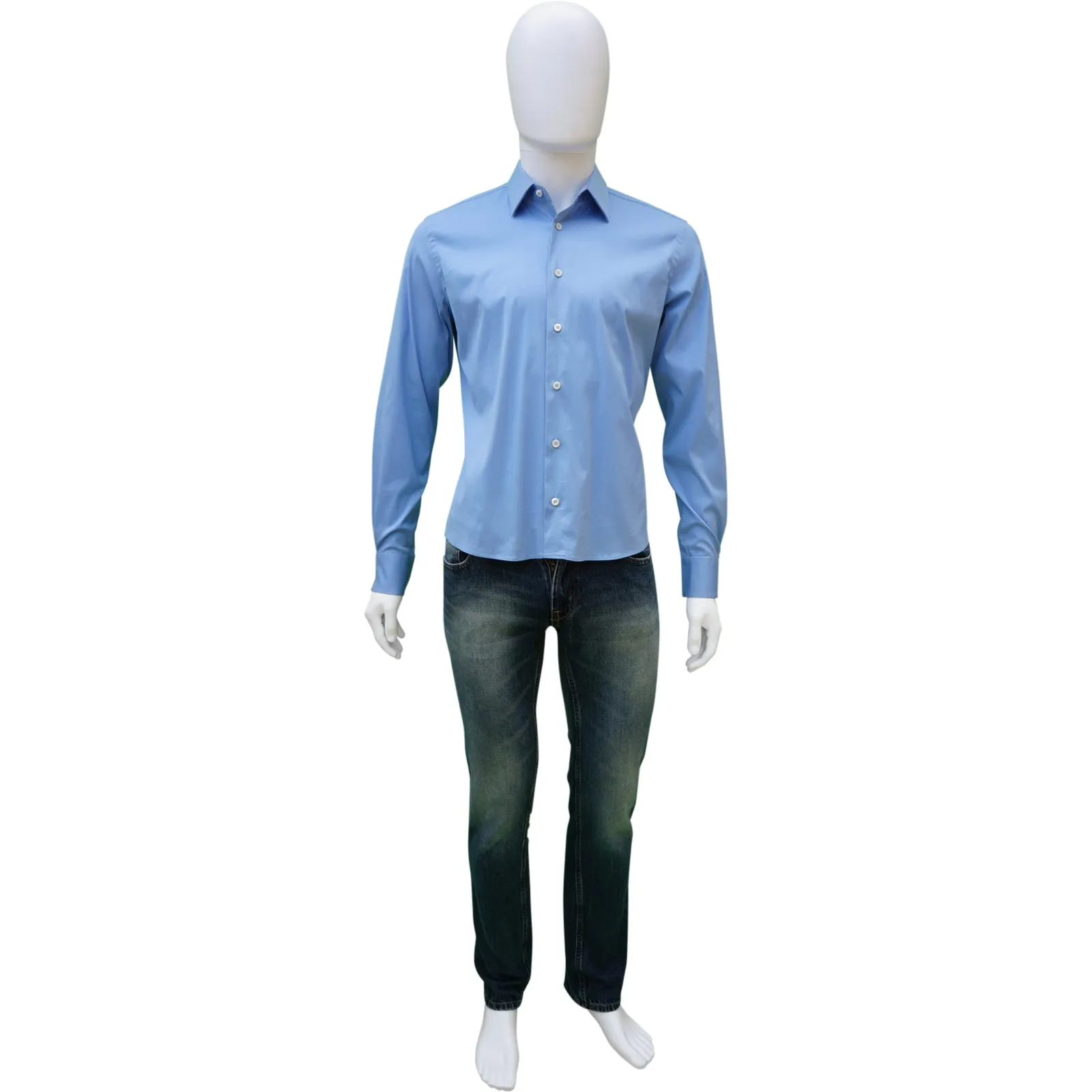 PRADA BLUE WOVEN BUTTON-UP SHIRT