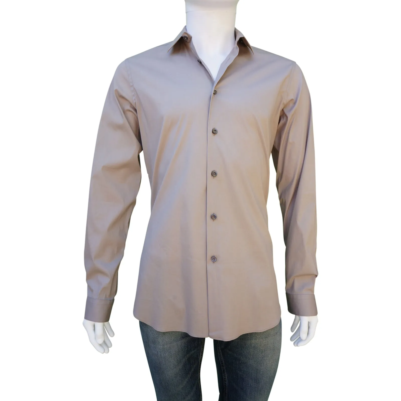 PRADA BROWN WOVEN BUTTON-UP SHIRT