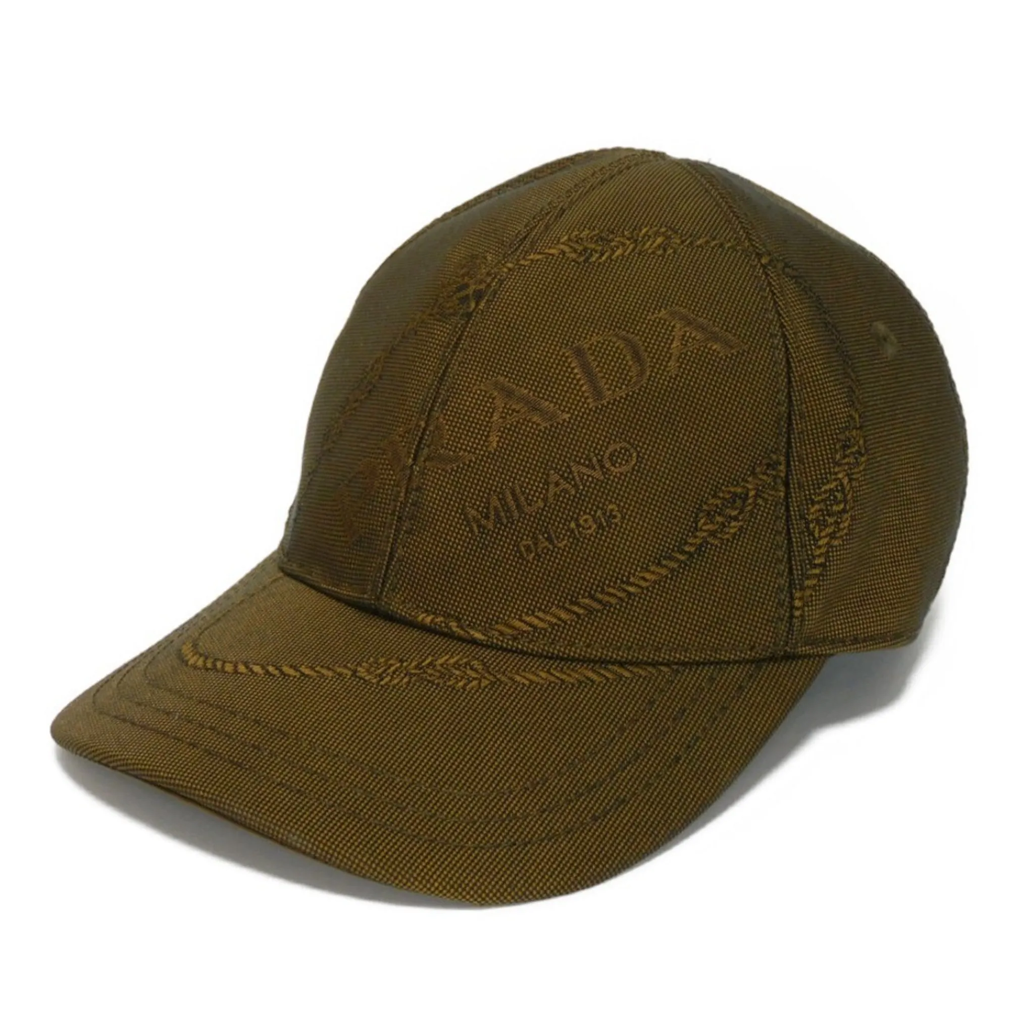 PRADA Cap Baseball M 58 Fabric Polyester Cotton Leather Rope Logo Light Brown Men's