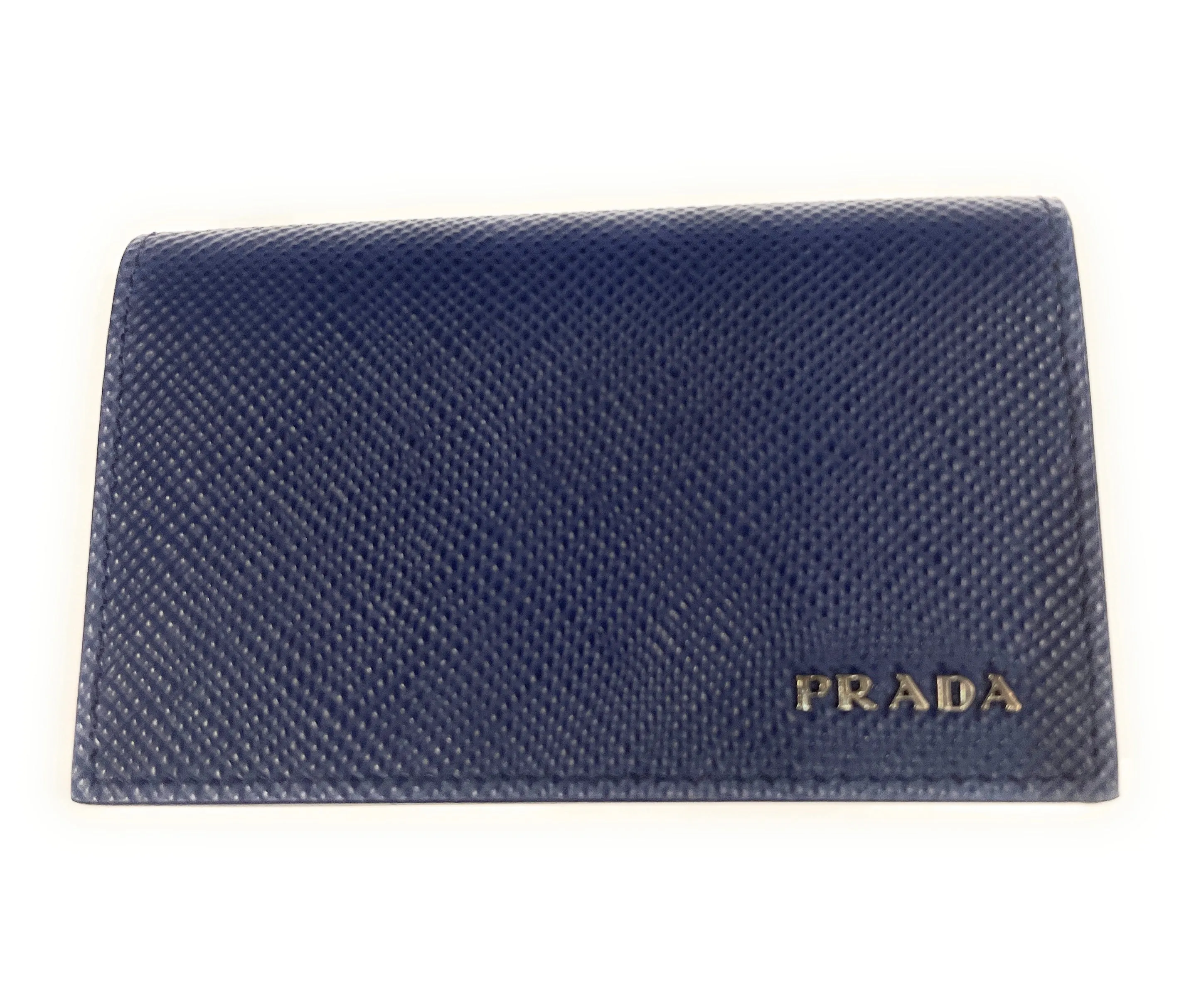 Prada Mens Saffiano Flap Card Holder Wallet Baltico Blue 2MC122