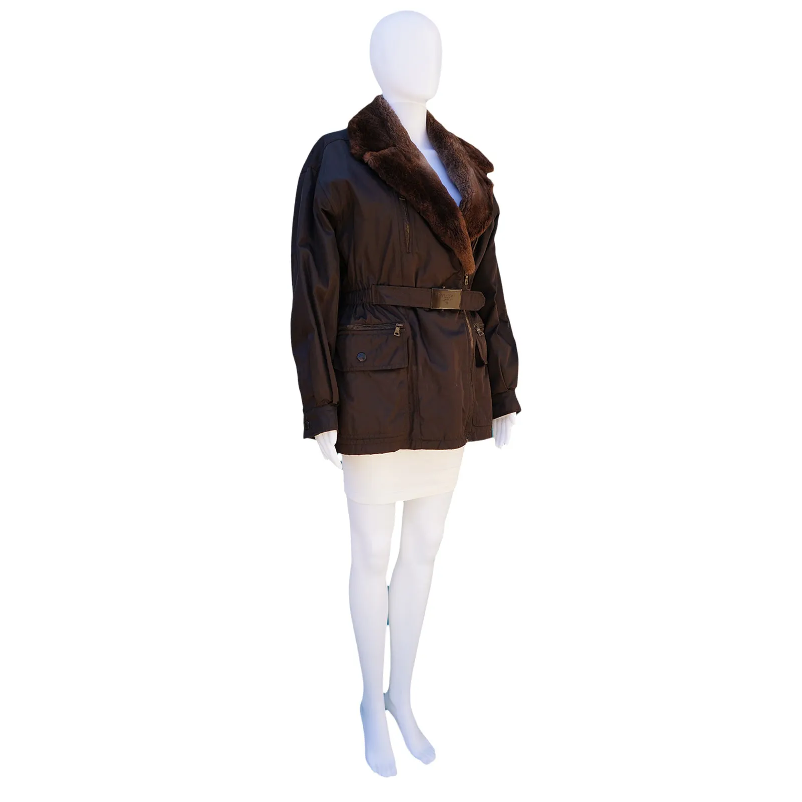PRADA MID LENGTH DETACHABLE QUILTED LINING & FUR TRIM COAT