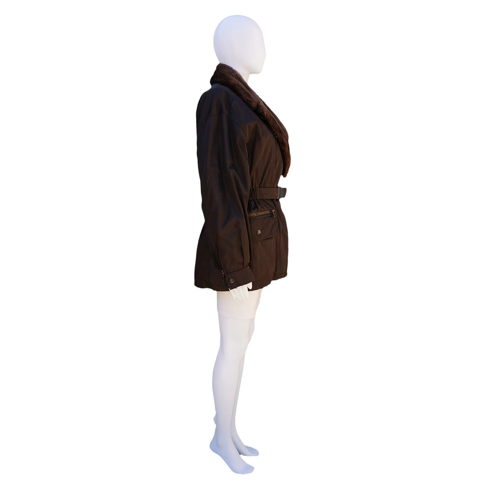 PRADA MID LENGTH DETACHABLE QUILTED LINING & FUR TRIM COAT