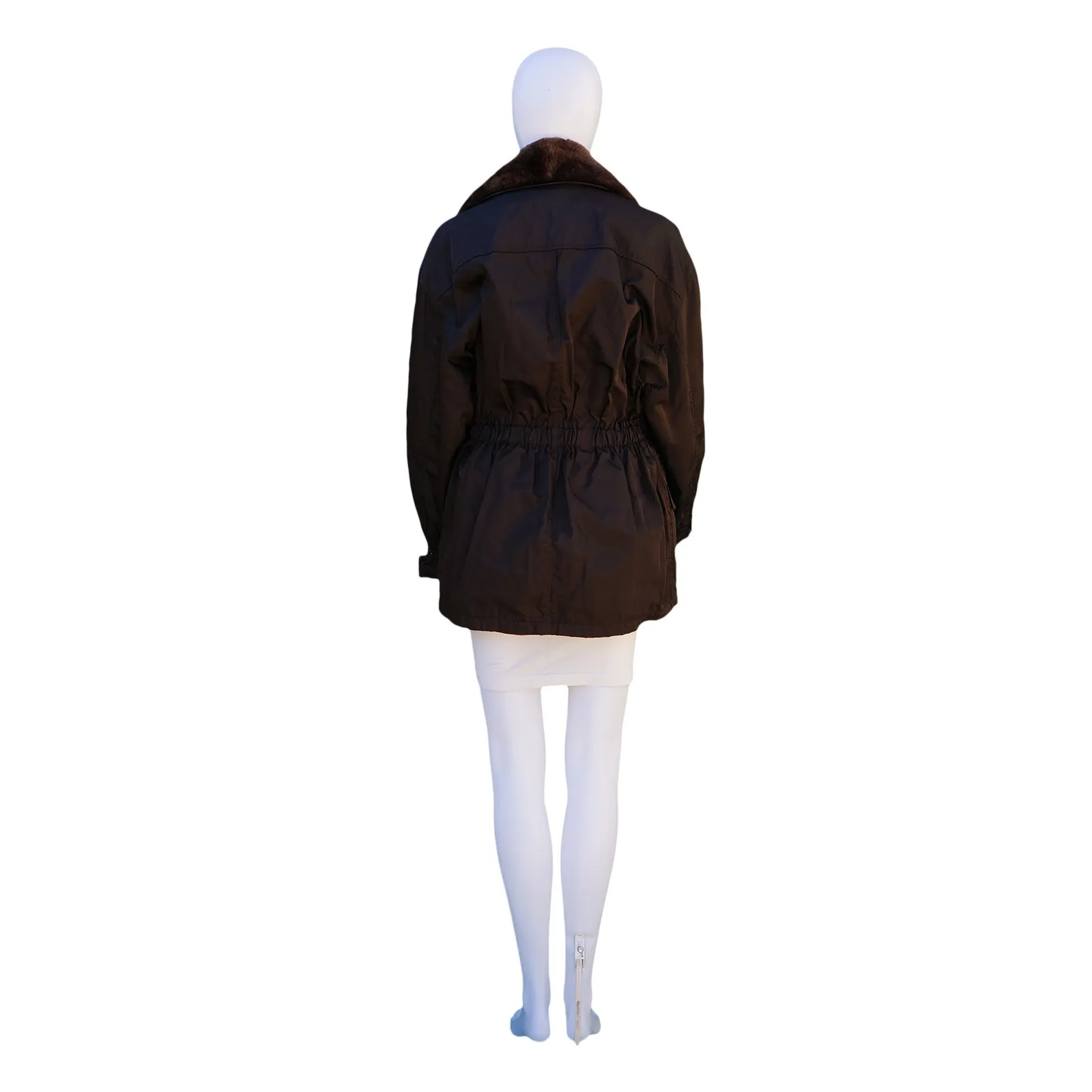 PRADA MID LENGTH DETACHABLE QUILTED LINING & FUR TRIM COAT