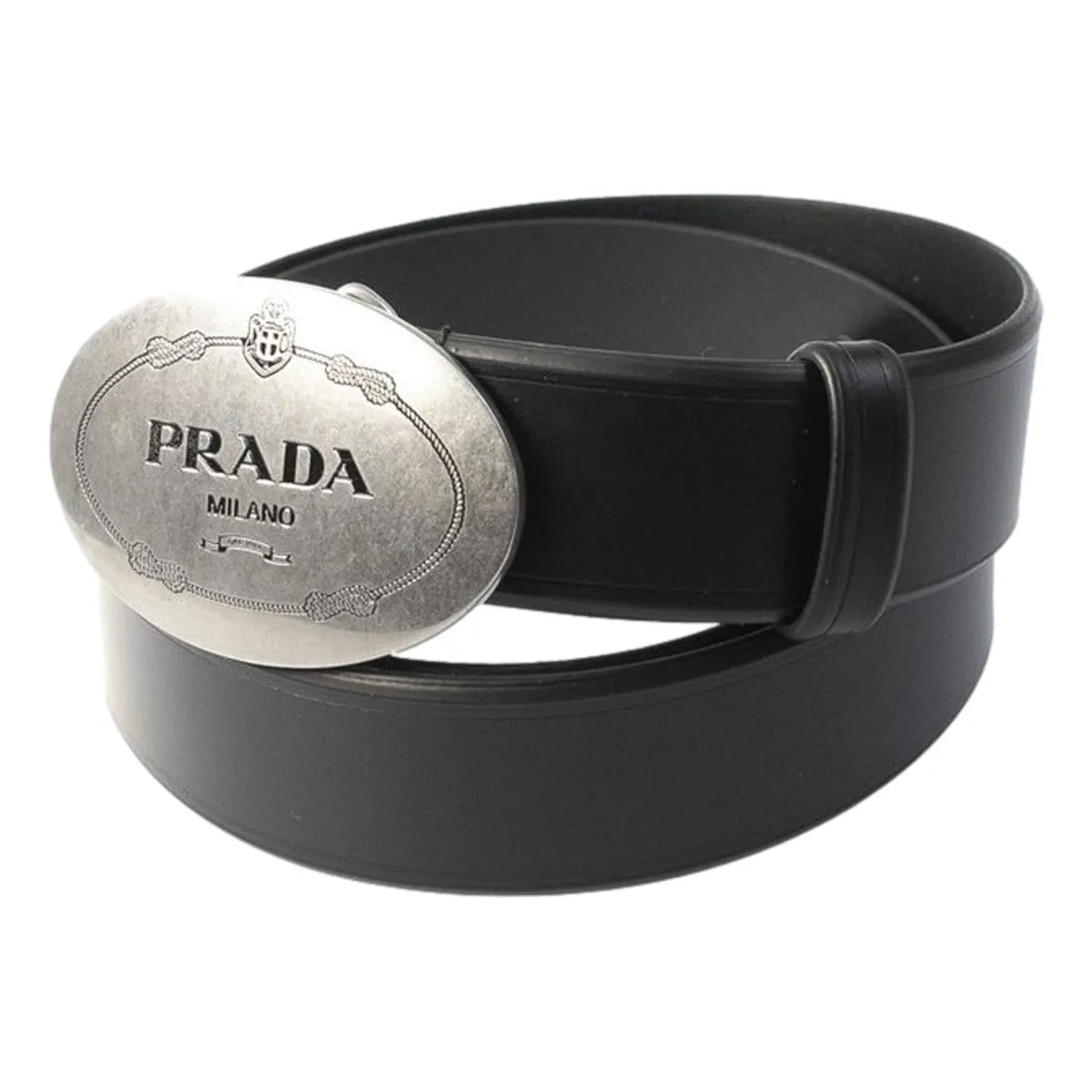 Prada Navy Blue Saffiano Leather Belt Brushed Silver Buckle 110/44 2CM046