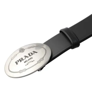 Prada Navy Blue Saffiano Leather Belt Brushed Silver Buckle 110/44 2CM046