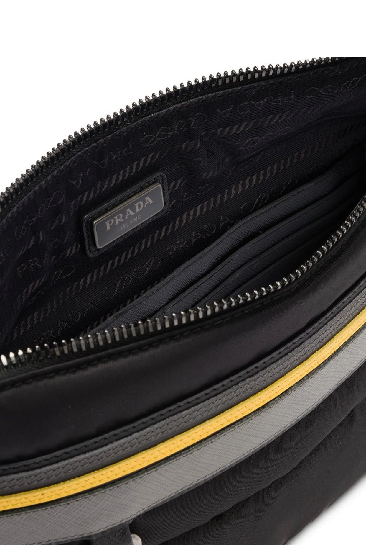 PRADA Racing Logo Nylon Pouch (Black/Marble Grey/Bright Yellow)