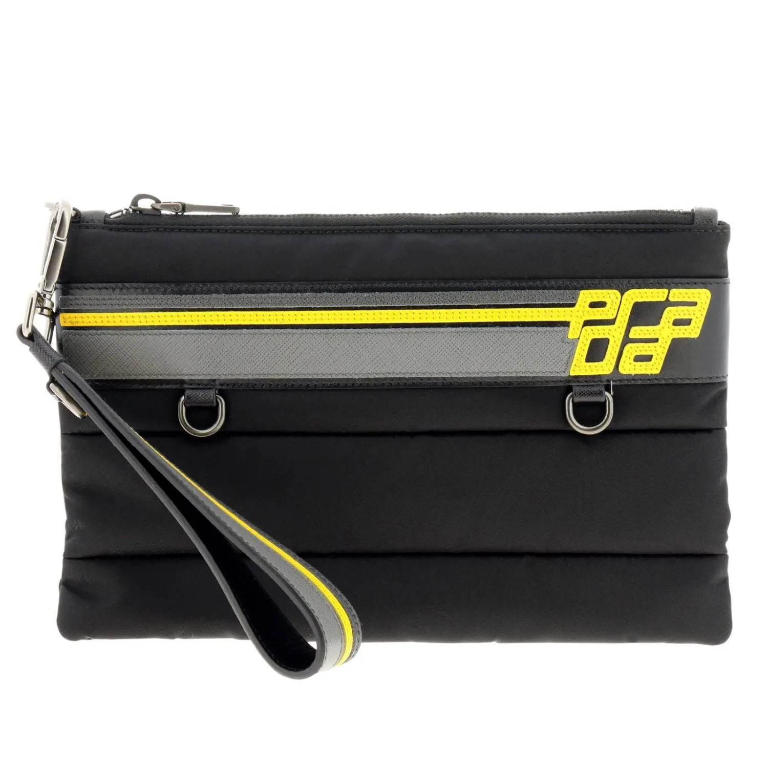 PRADA Racing Logo Nylon Pouch (Black/Marble Grey/Bright Yellow)
