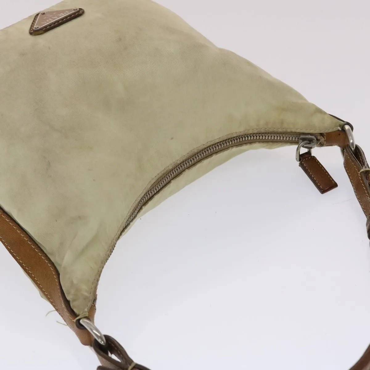 PRADA Shoulder Bag Nylon Leather Cream  50154
