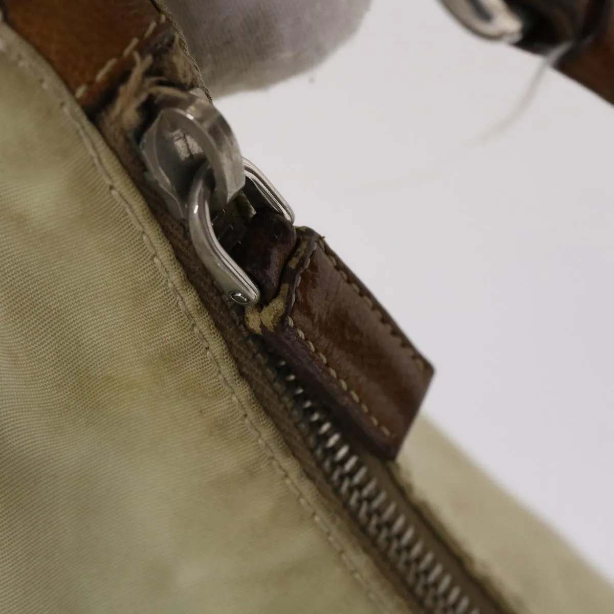 PRADA Shoulder Bag Nylon Leather Cream  50154