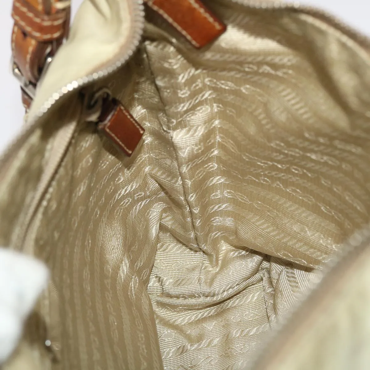 PRADA Shoulder Bag Nylon Leather Cream  50154