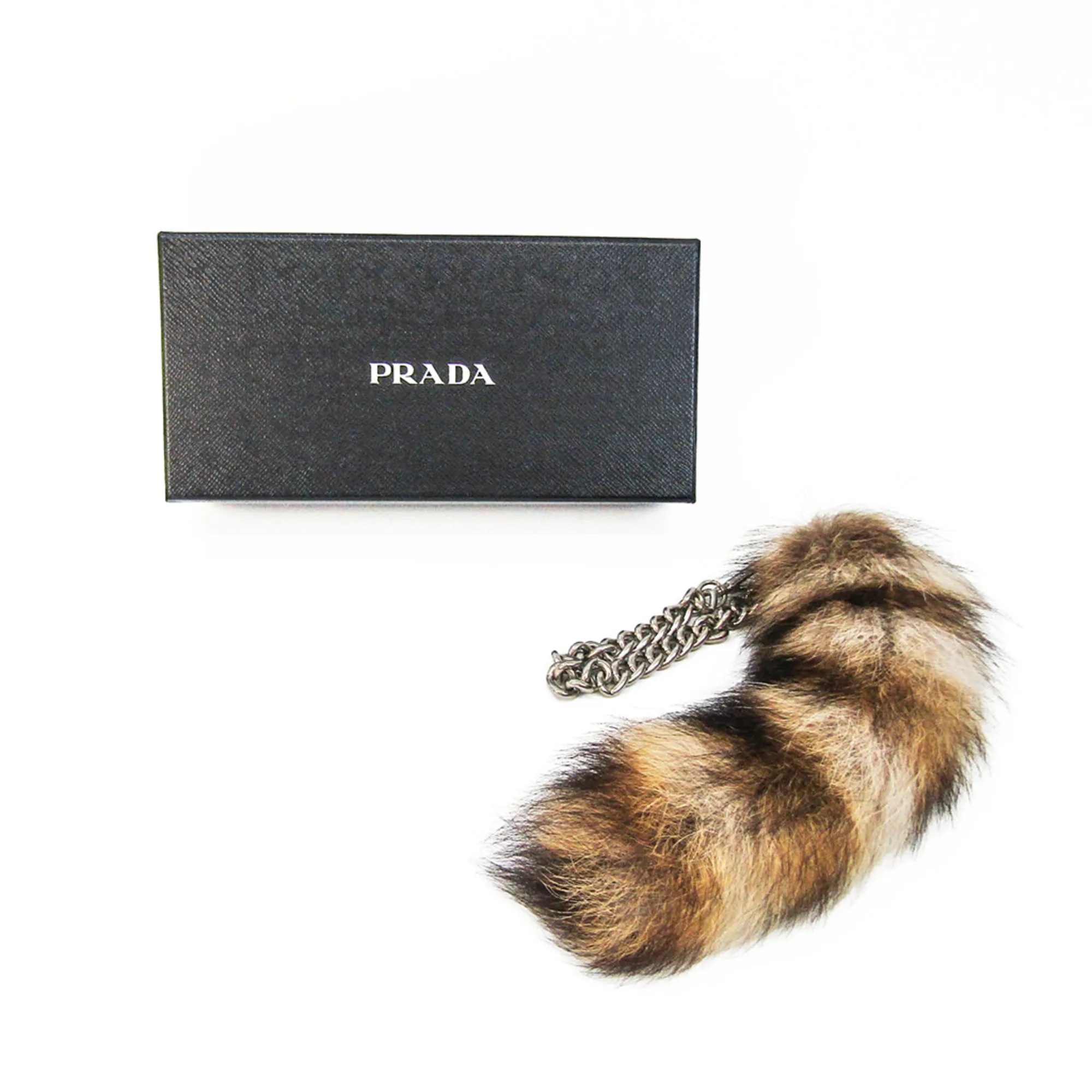 PRADA Tail Charm Keyring [Beige,Dark Brown,Silver]