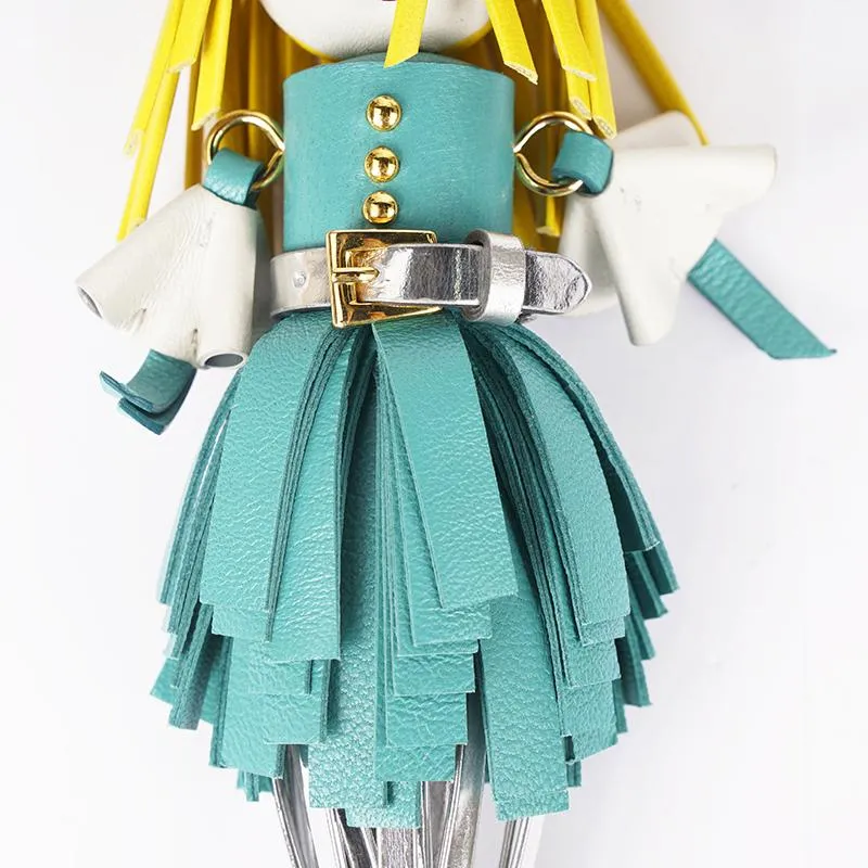 Prada Trick Pelle Alice Doll Yellow Hair Teal Silver Leather Key Chain 1TL172