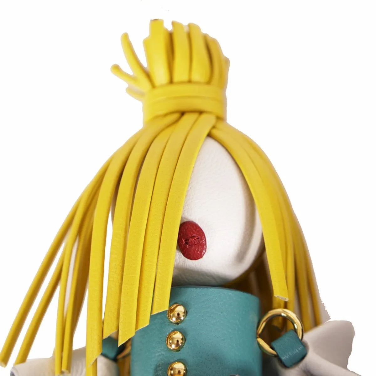 Prada Trick Pelle Alice Doll Yellow Hair Teal Silver Leather Key Chain 1TL172